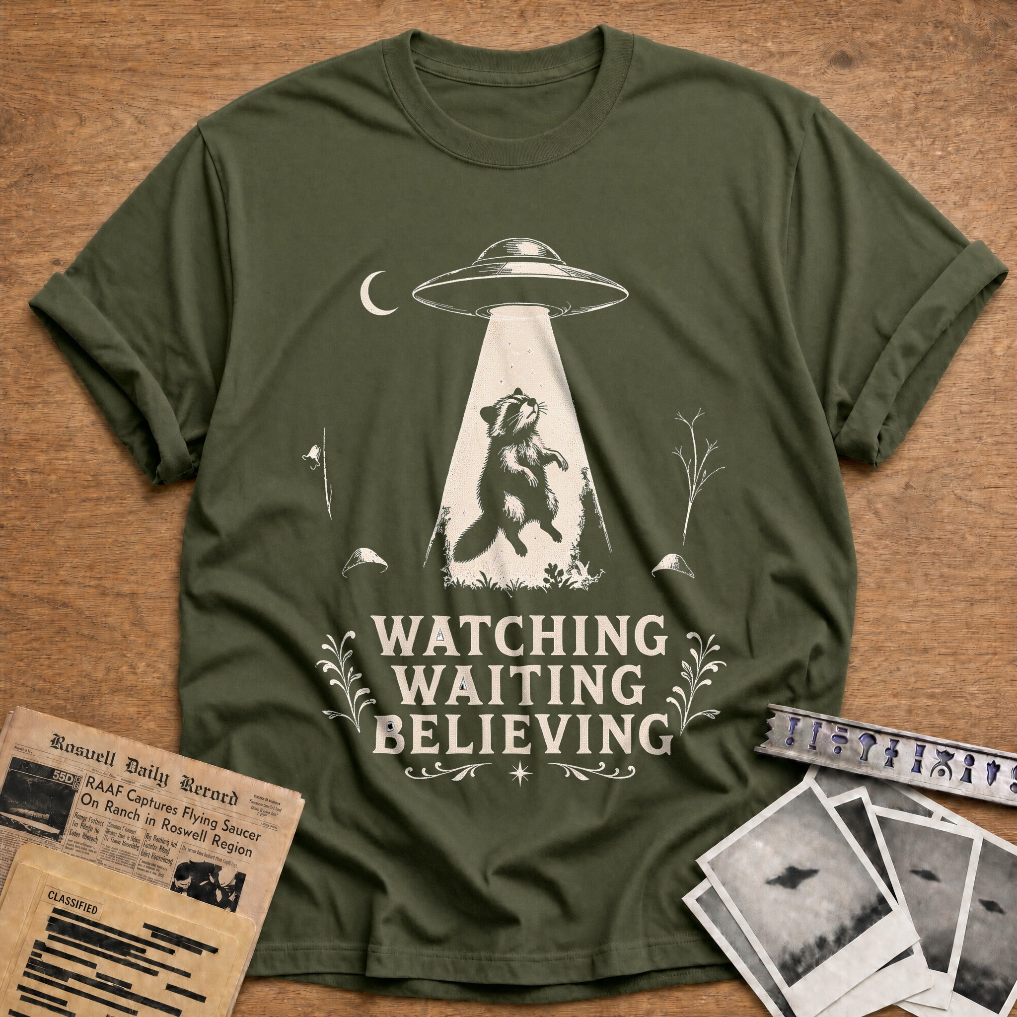 Watching Waiting Believing - Military Green