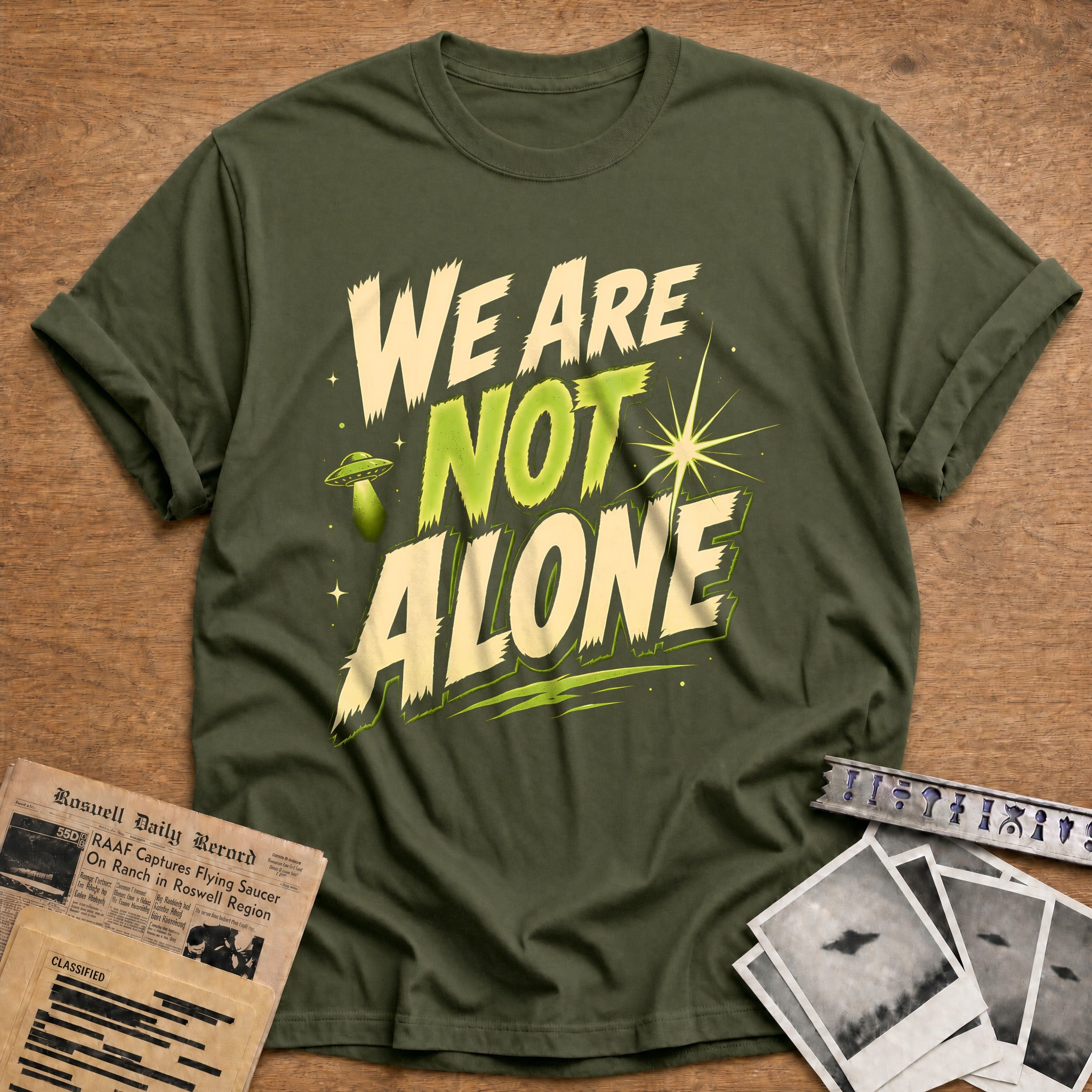 We Are Not Alone 92 T-Shirt - Military Green