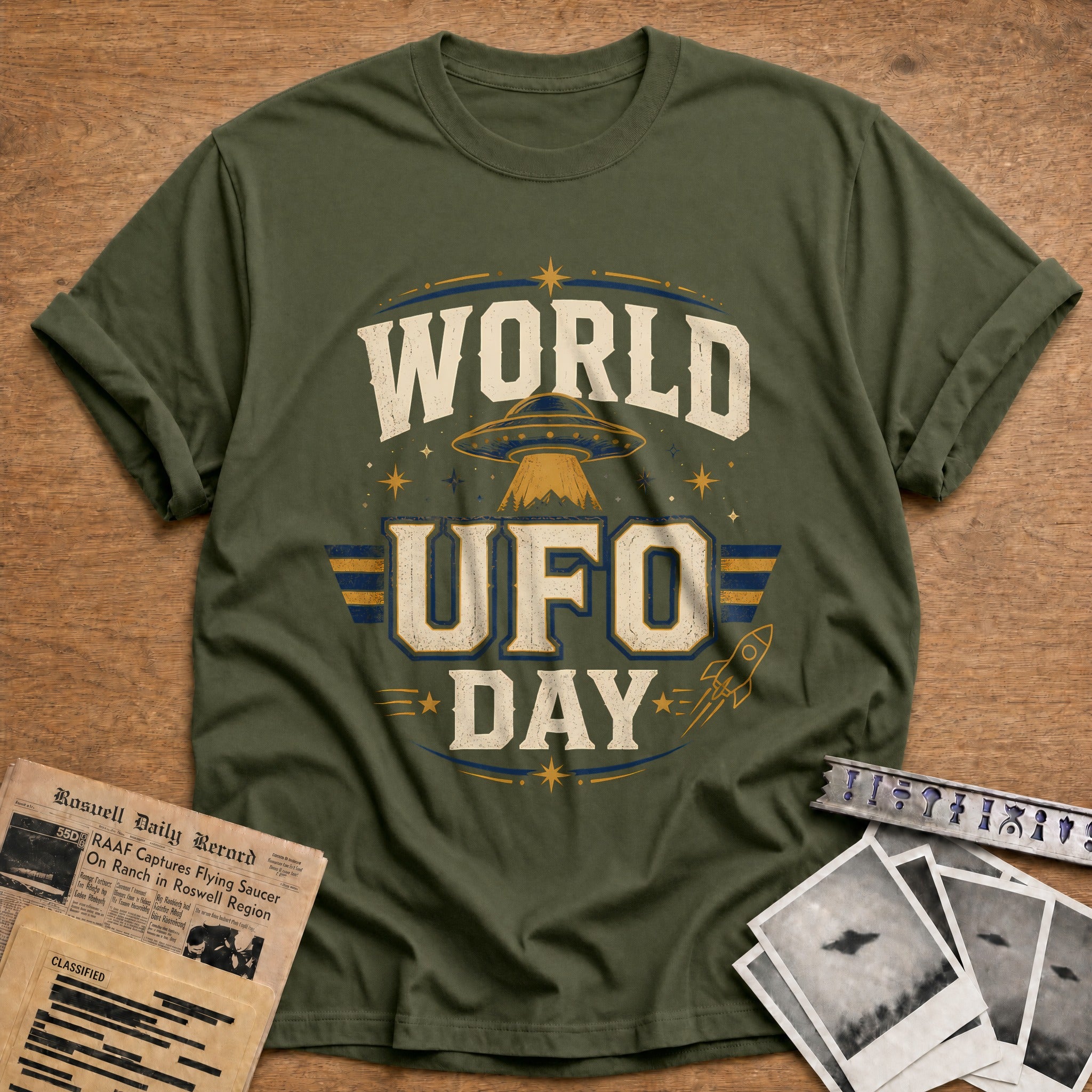World Ufo Day 45 T-Shirt - Military Green