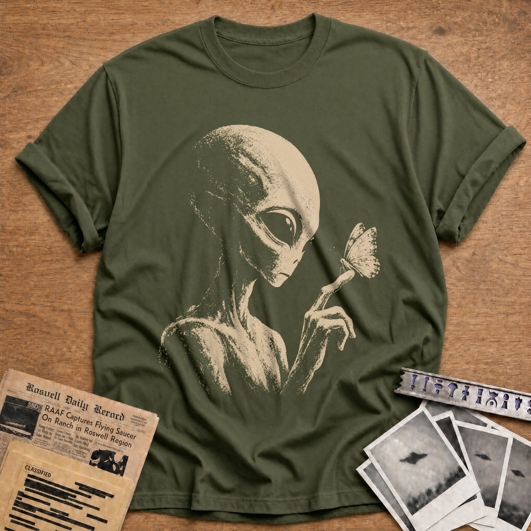alien butterfly nature vintage - Military Green