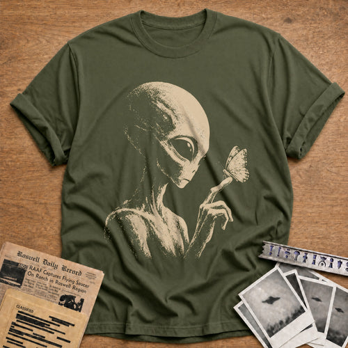alien butterfly nature vintage - Military Green