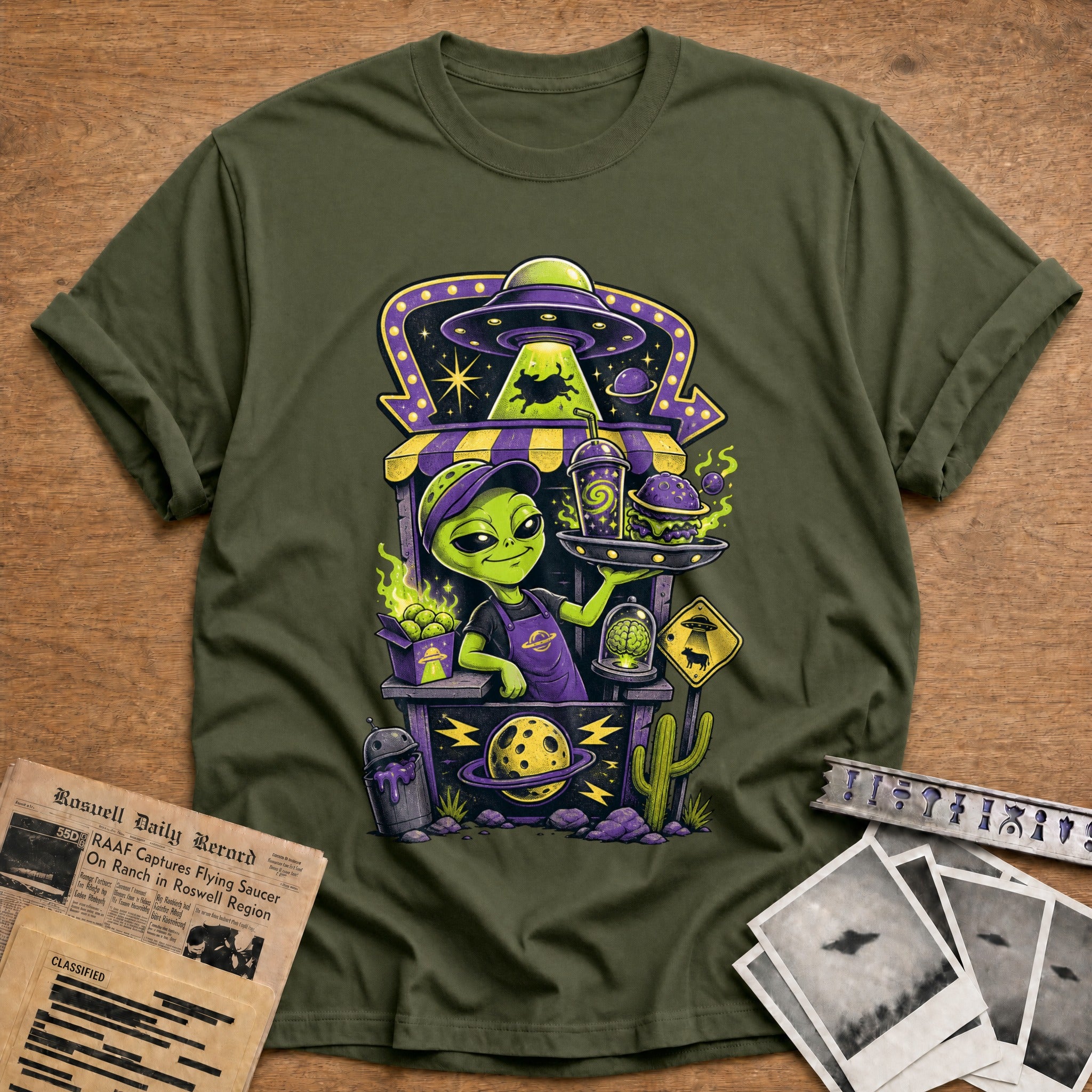 alien chef space kitchen funny - Military Green