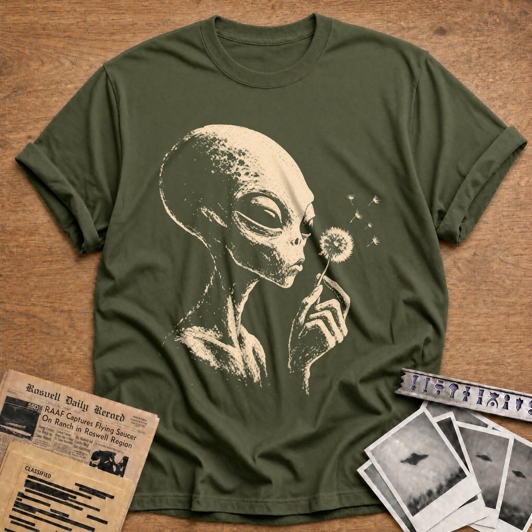 alien dandelion wish funny - Military Green