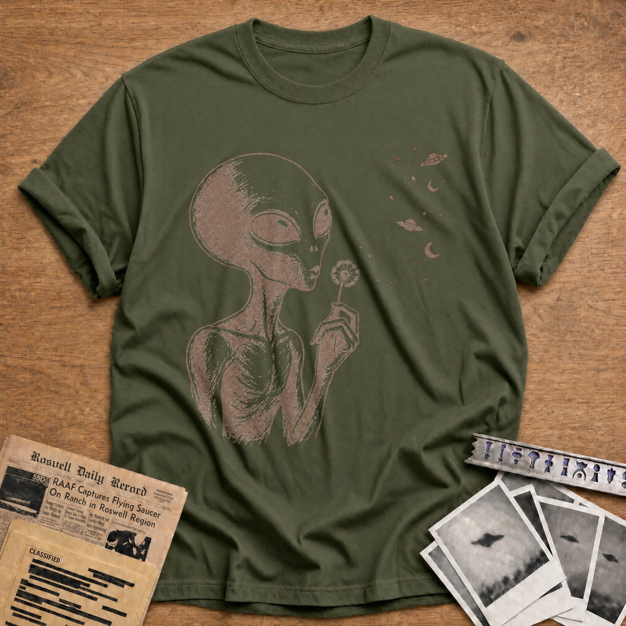 alien dandelion wish space vintage - Military Green