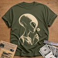 alien holding daisy extraterrestrial vintage - Military Green