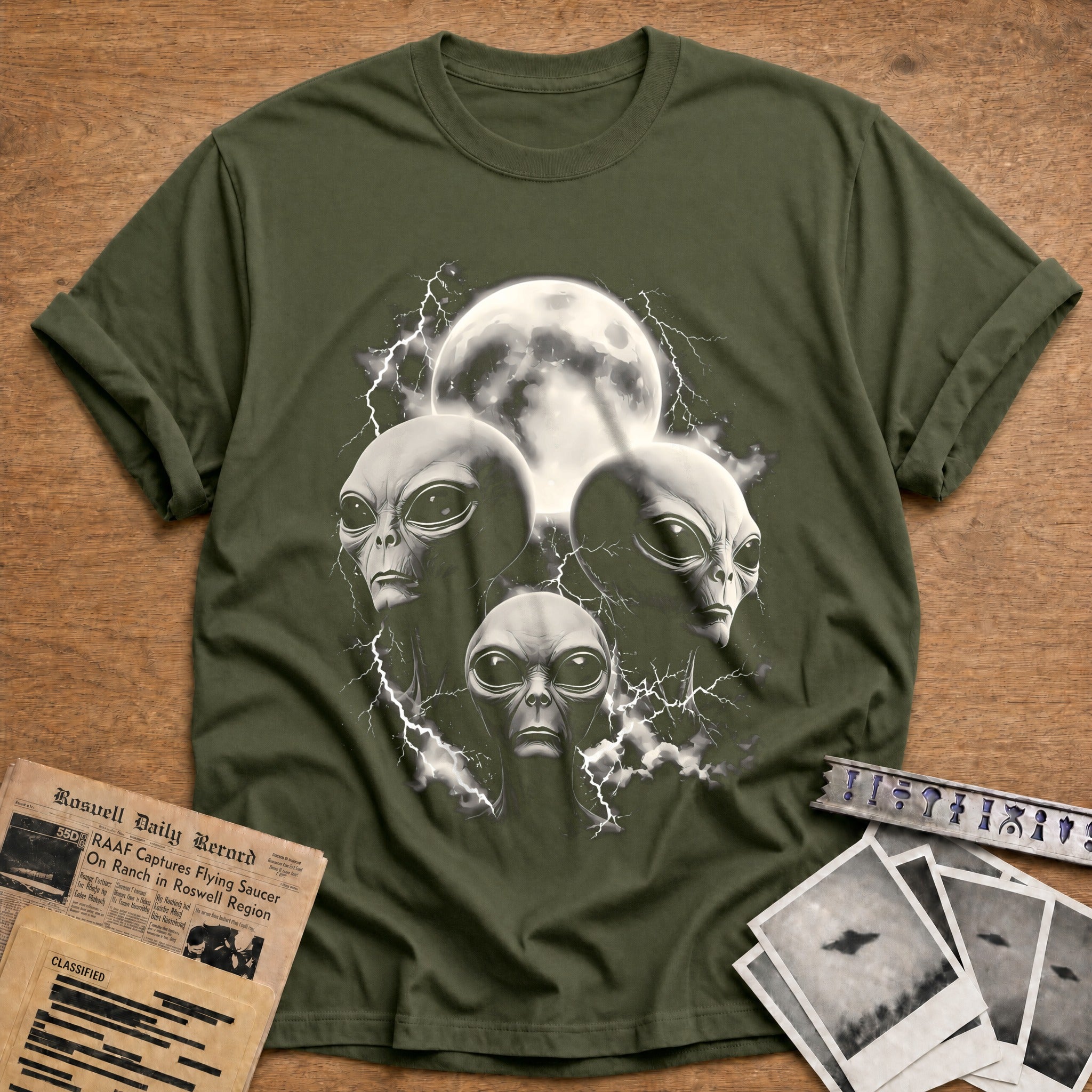 alien moon lightning ufo - Military Green