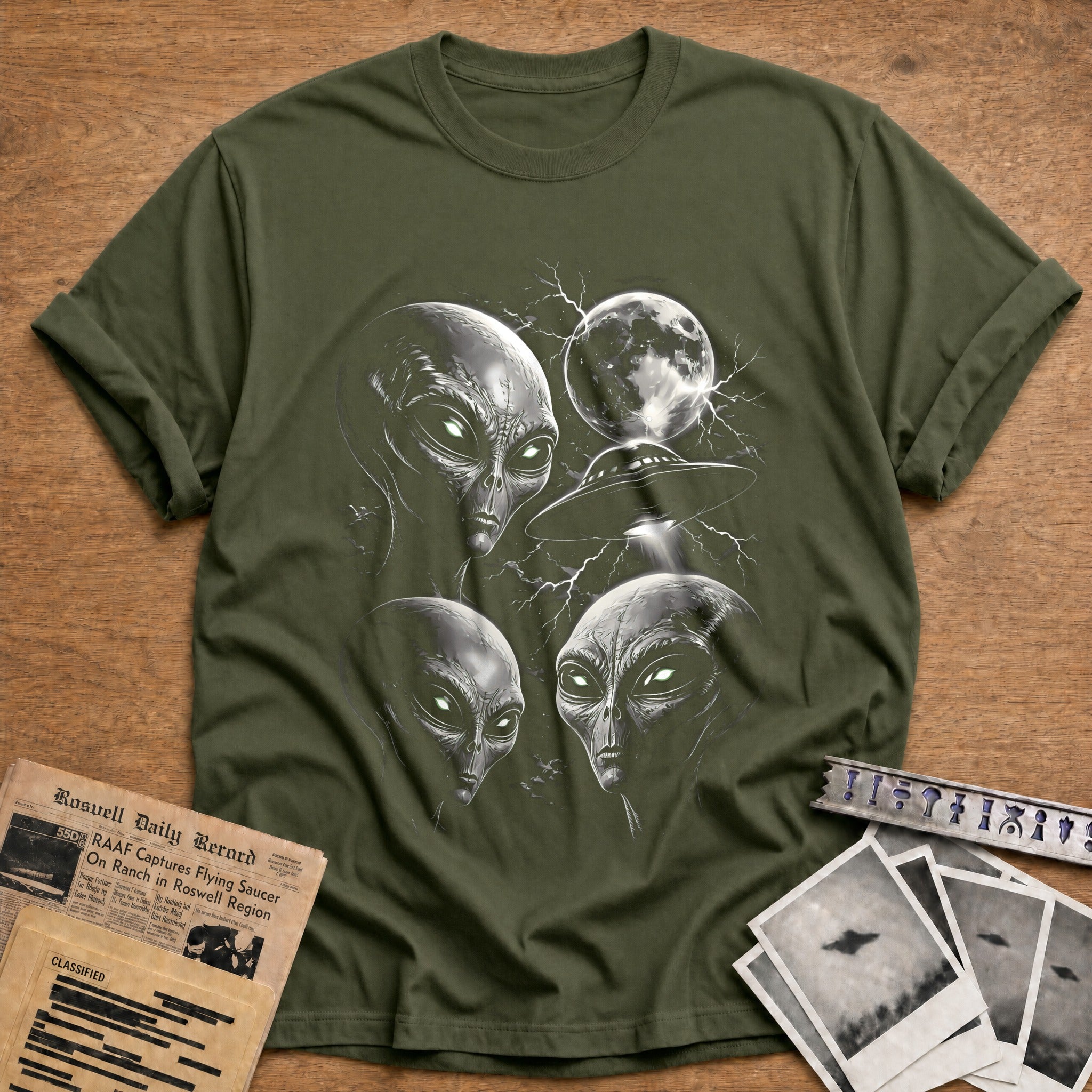 alien ufo moon sci fi - Military Green