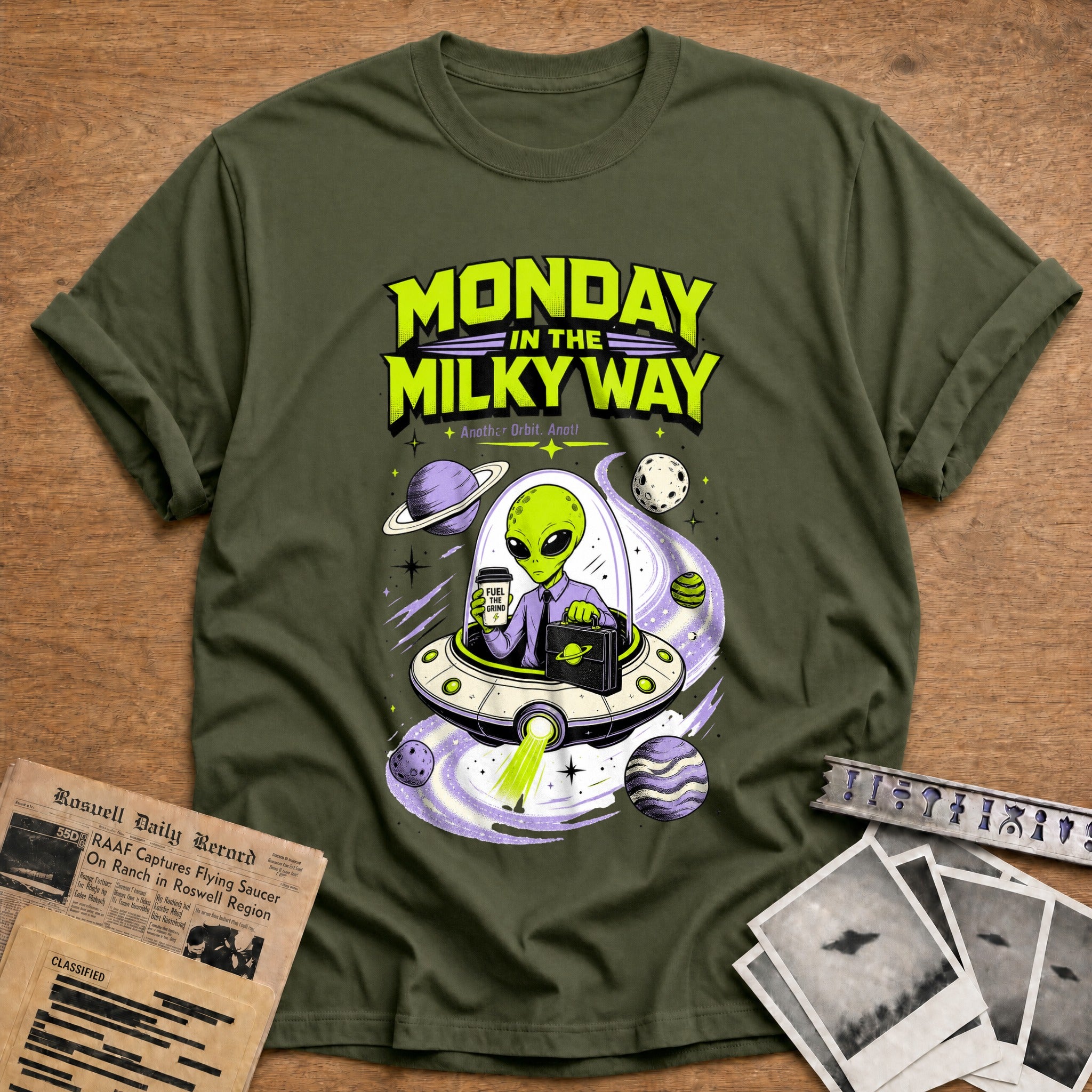 monday in the milky way alien coffee space funny - Military Green