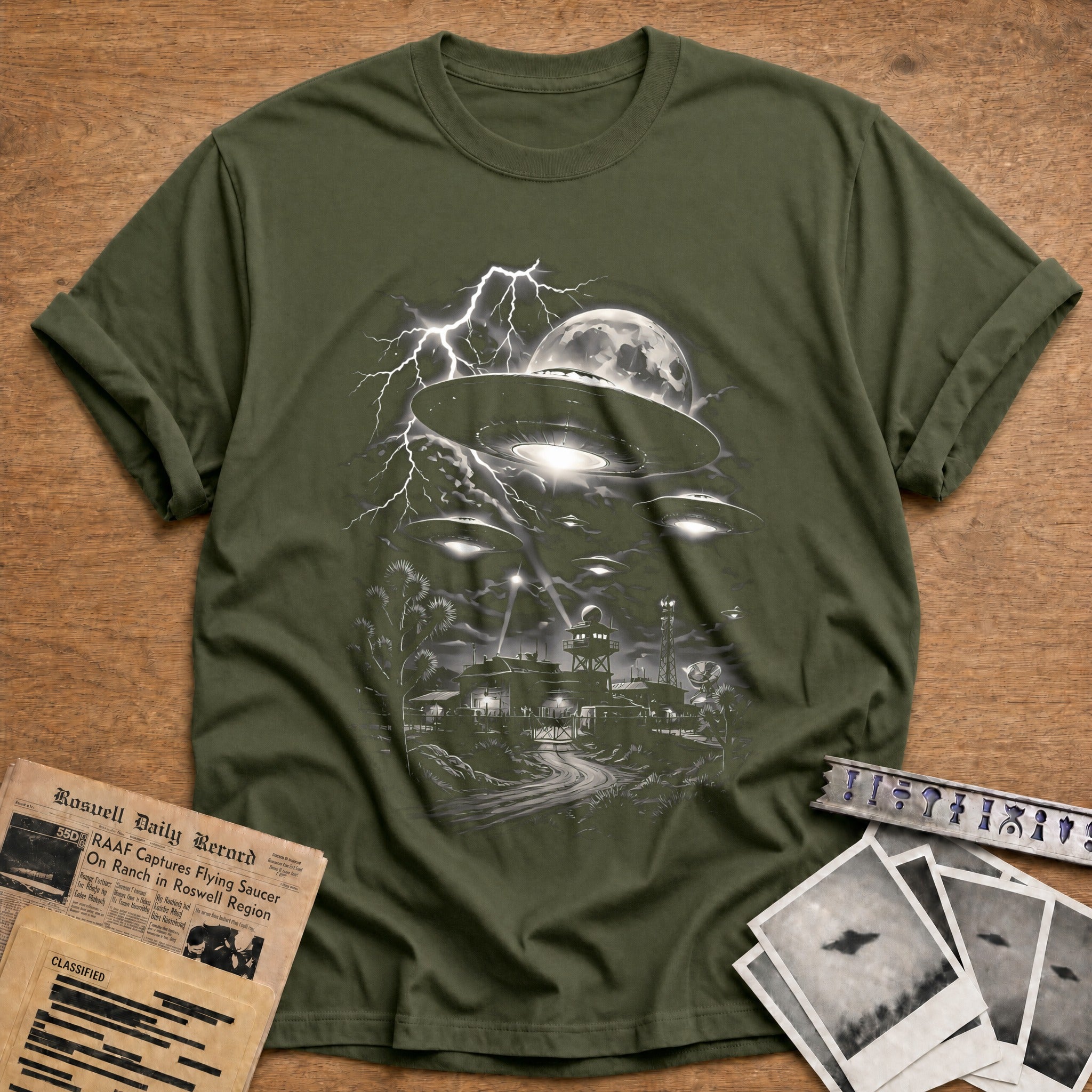 ufo alien invasion area 51 funny - Military Green