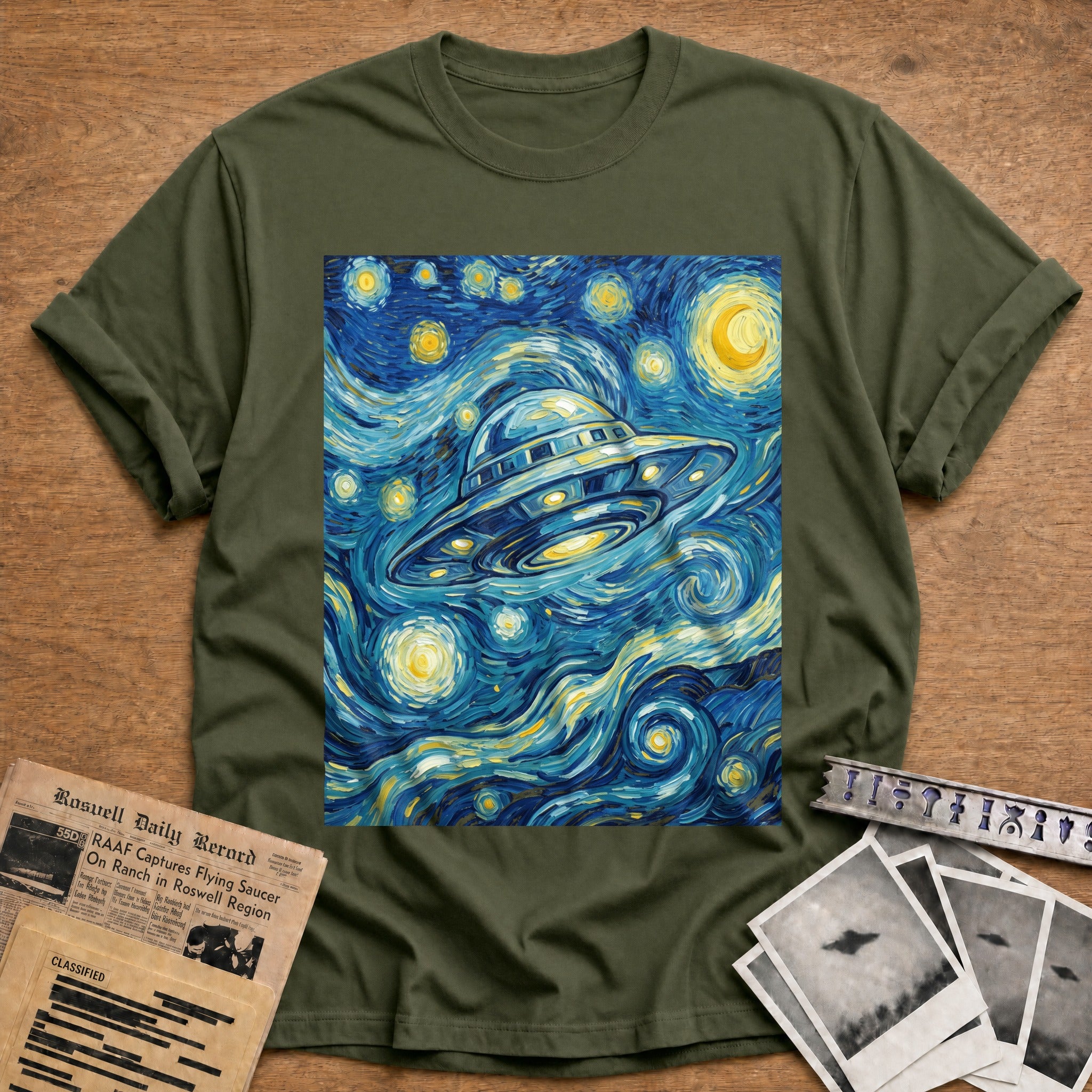 ufo van gogh starry - Military Green