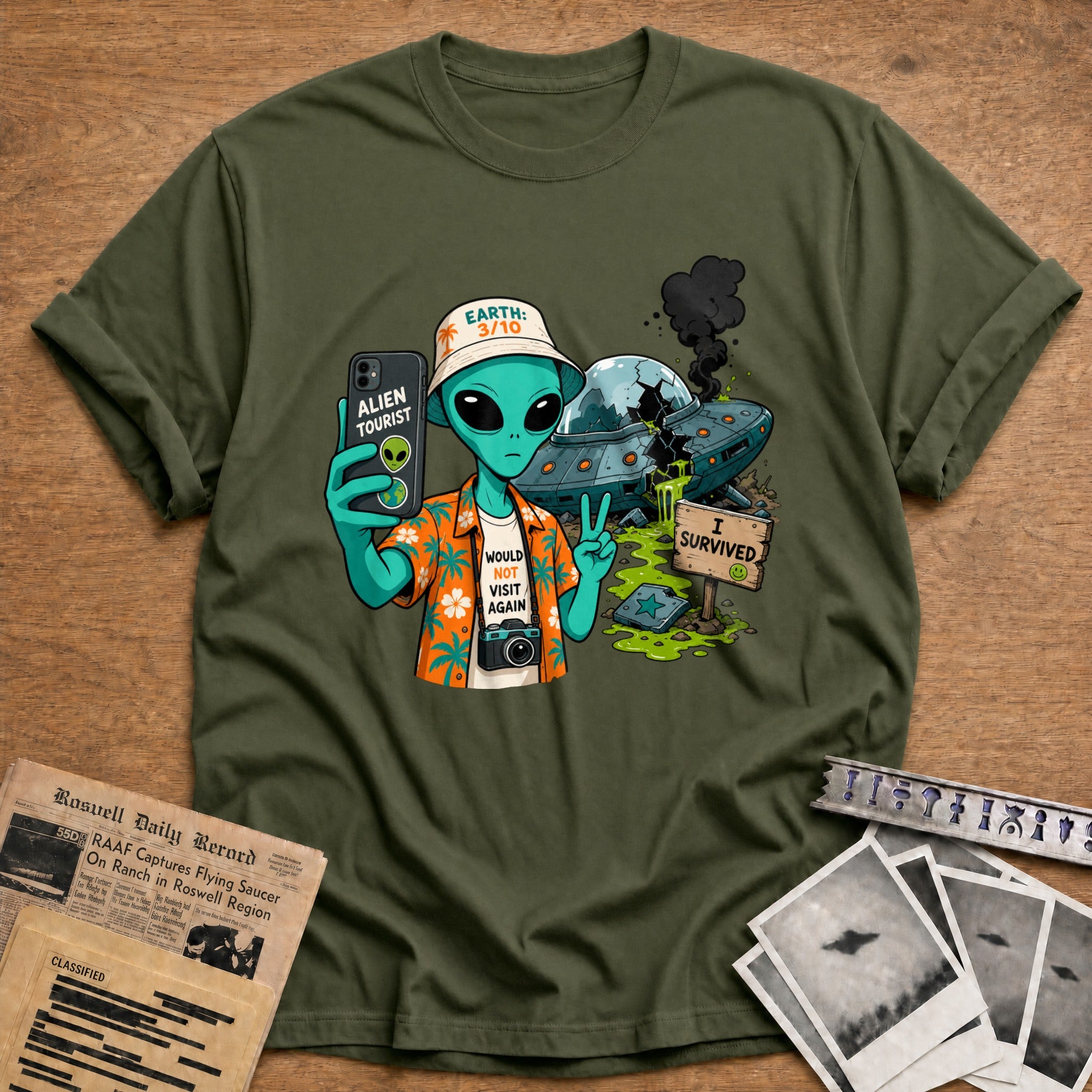 would not visit again alien tourist funny - Military Green