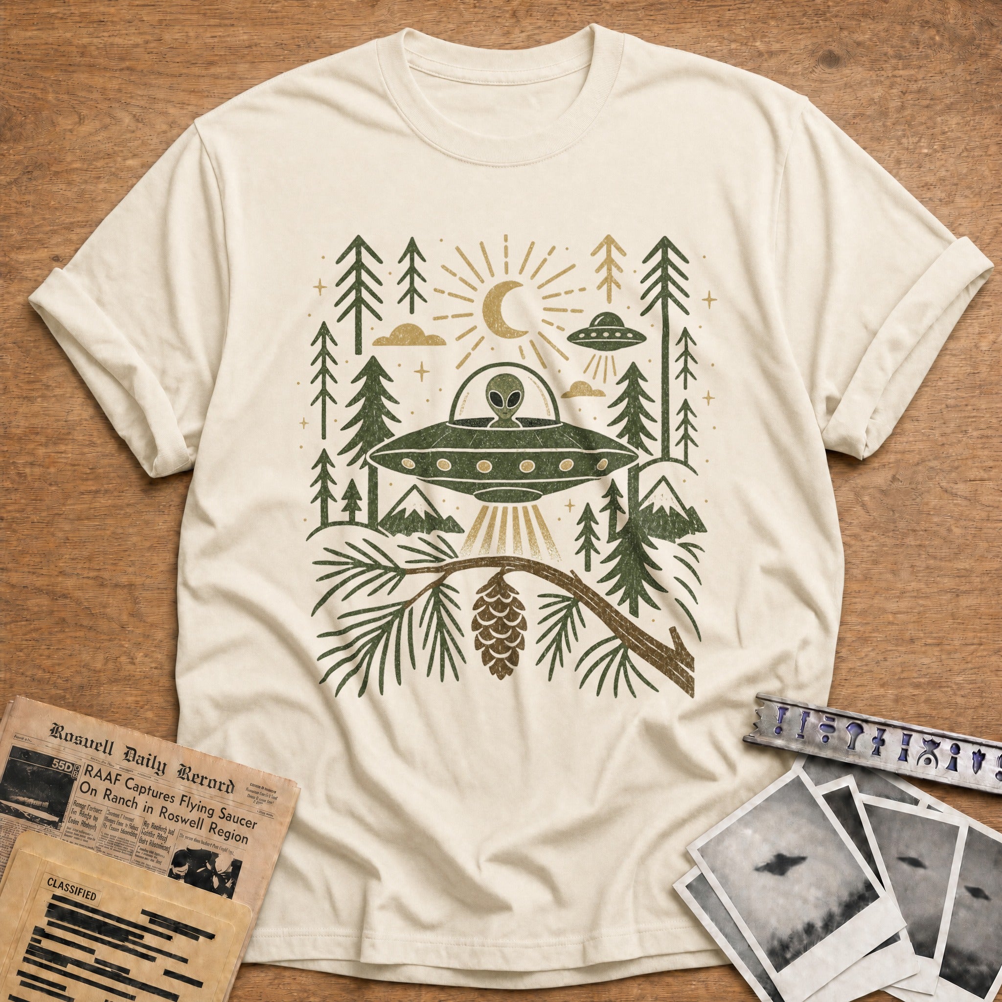 alien ufo forest vintage - Natural