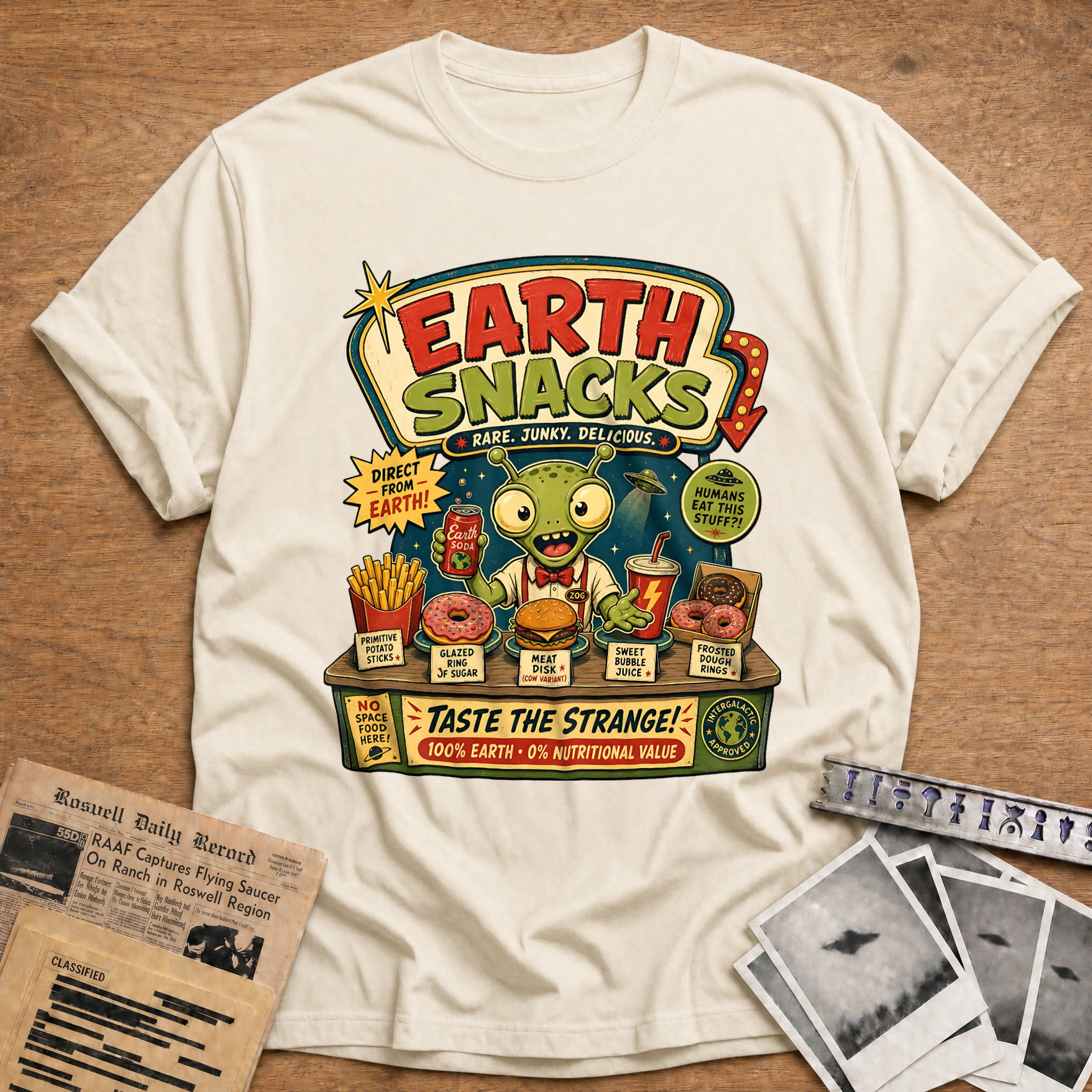 earth snacks alien food funny retro - Natural