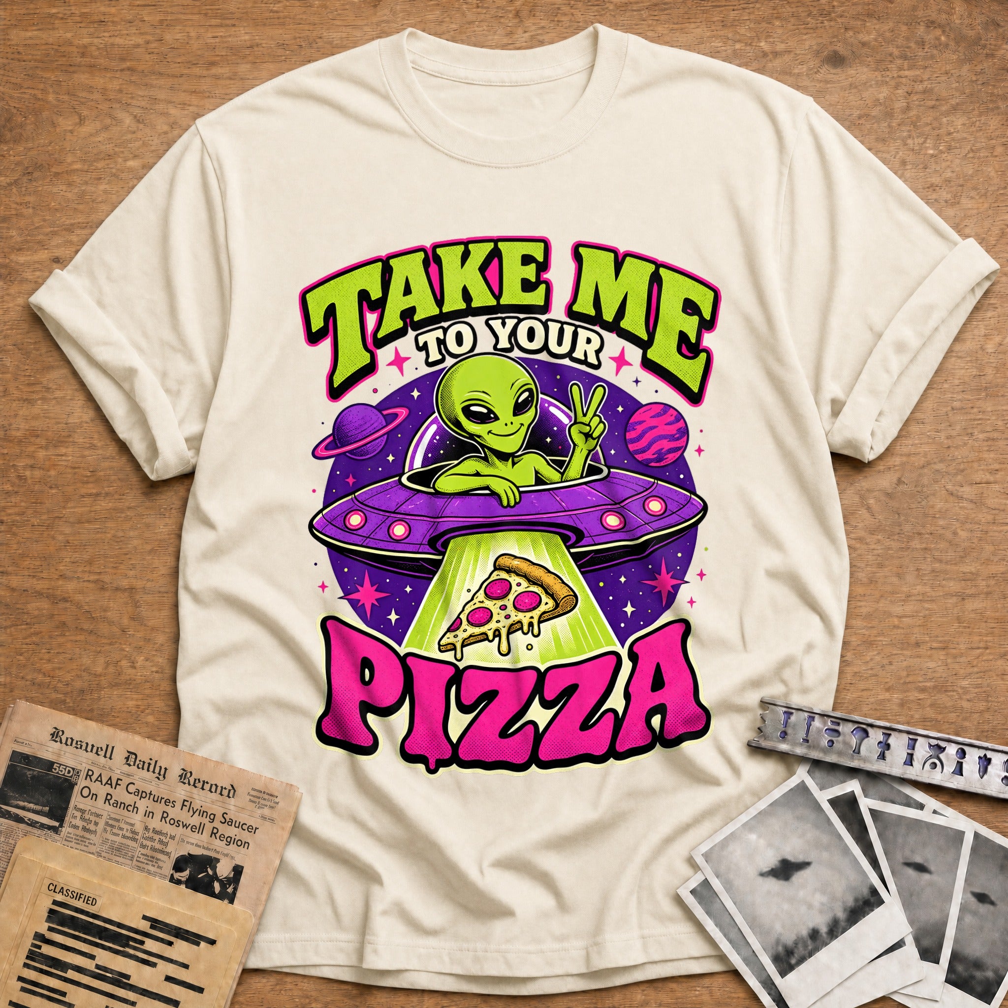 take me to your pizza alien ufo funny - Natural