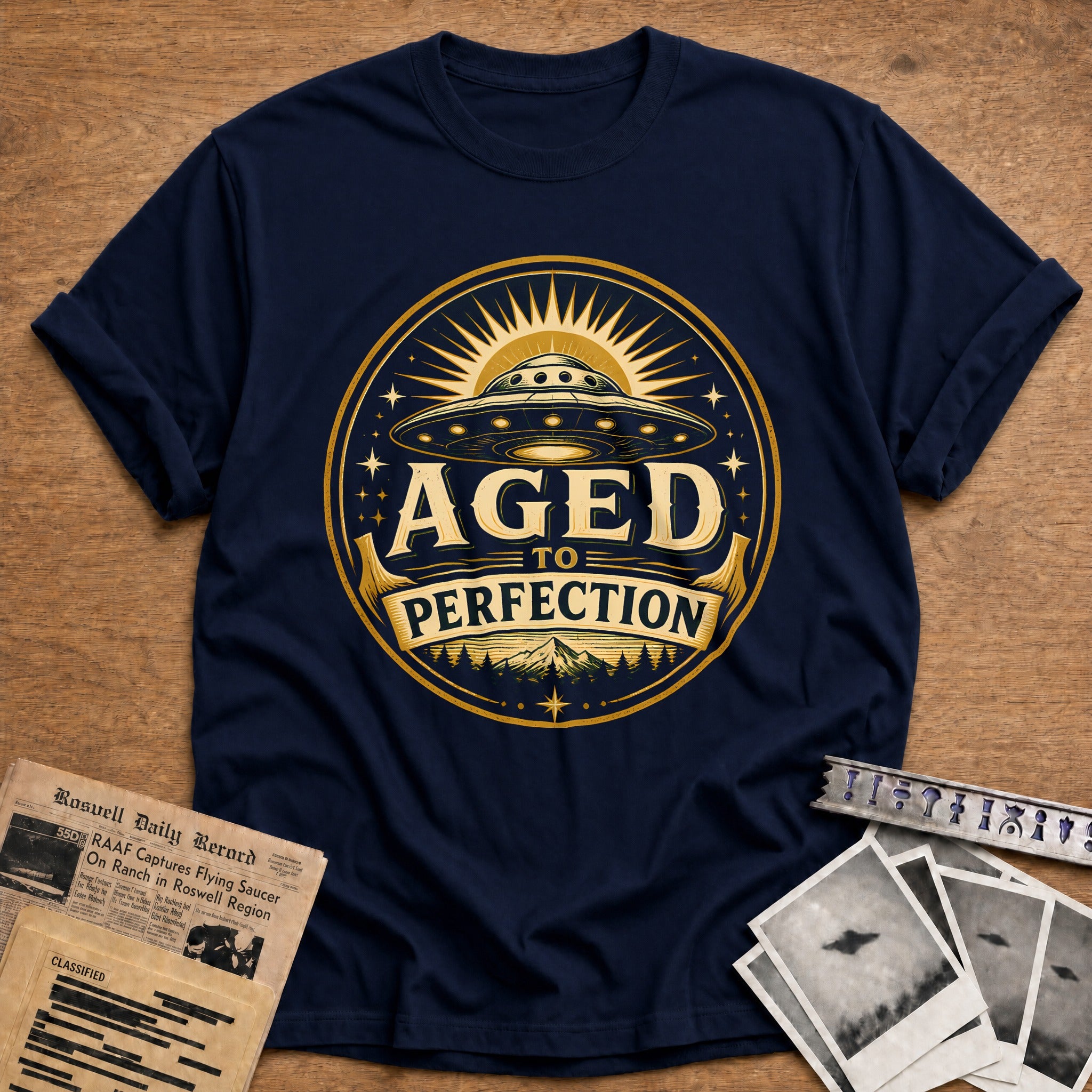 Aged To Perfection Ufo Green 95 T-Shirt - Navy