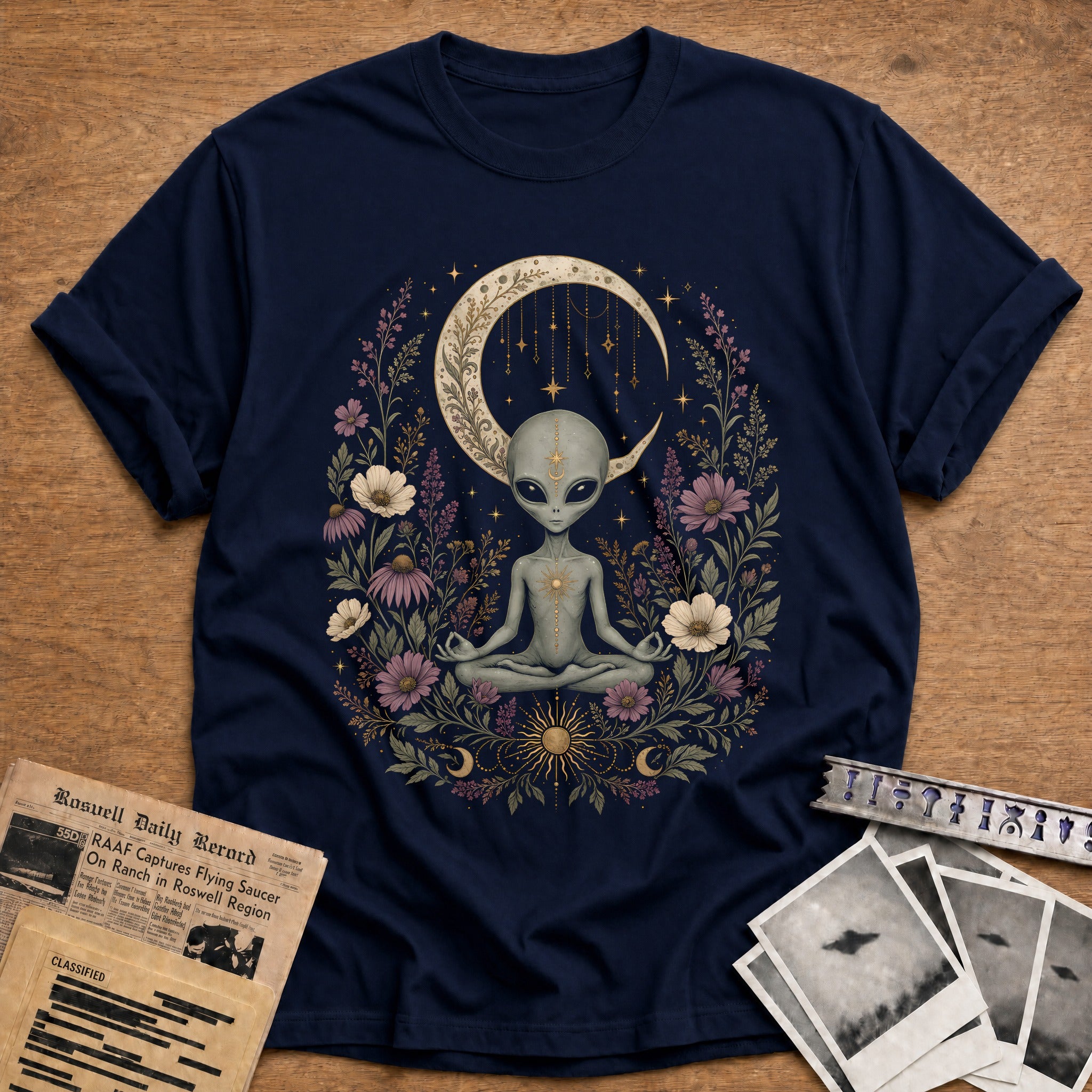Alien Meditating Crescent 86 T-Shirt - Navy