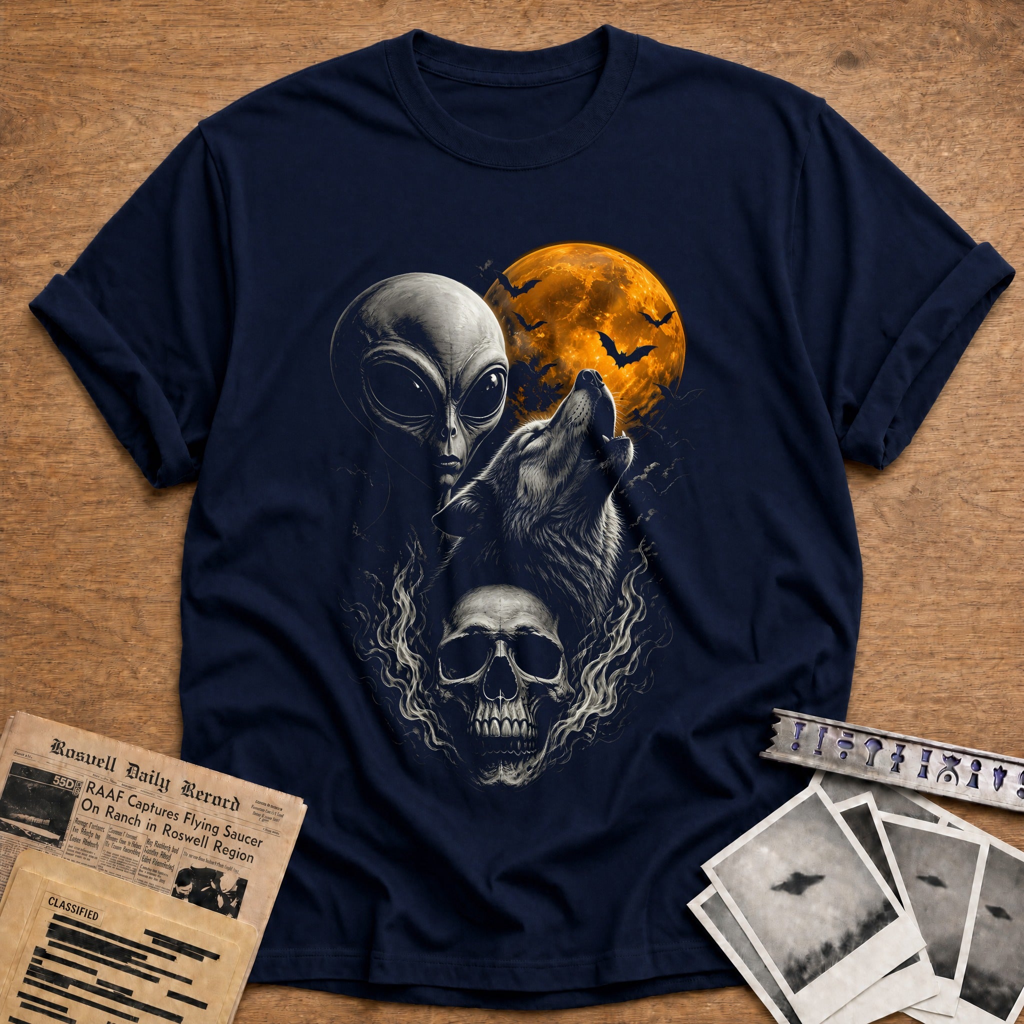 Alien Wolf Flaming Skull 98 - Navy