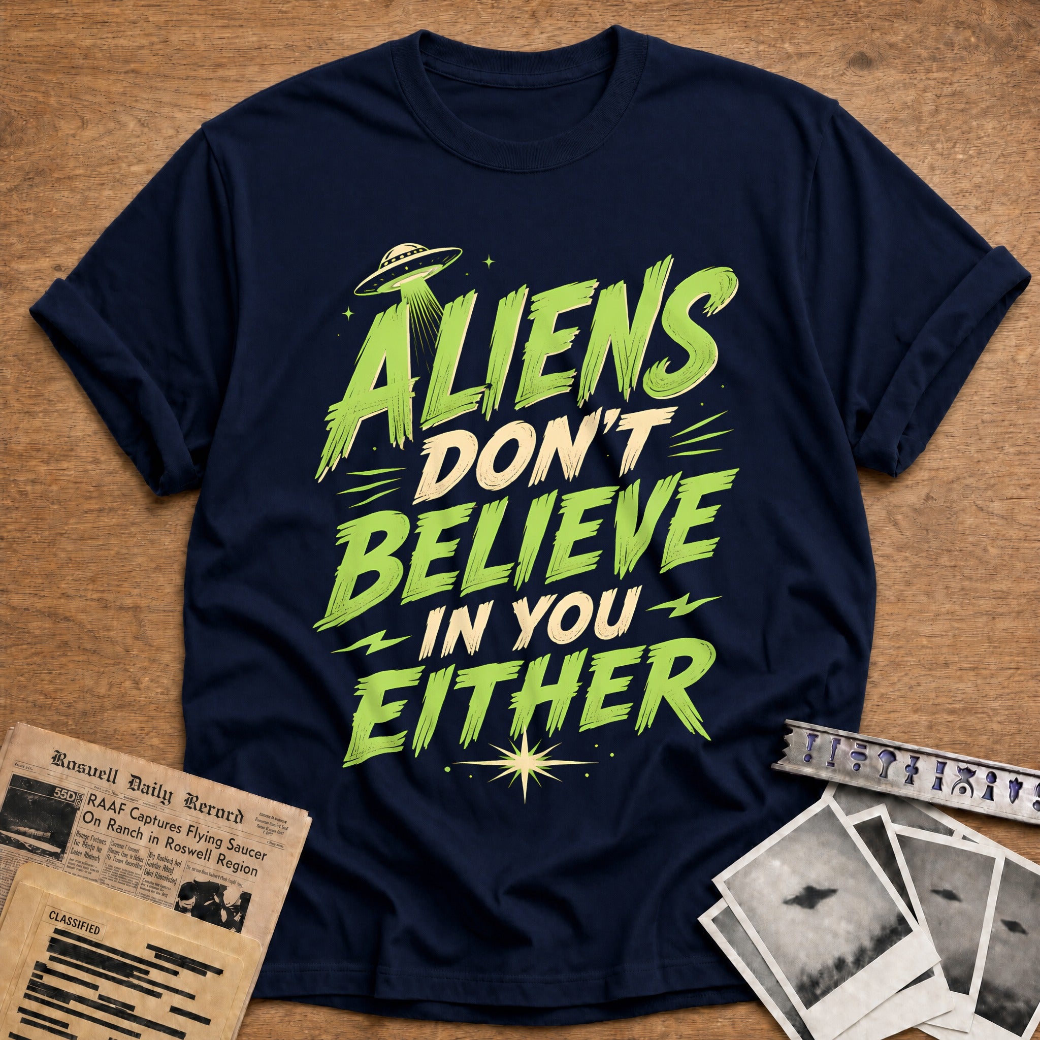 Aliens Dont Believe In You Either 70 T-Shirt - Navy