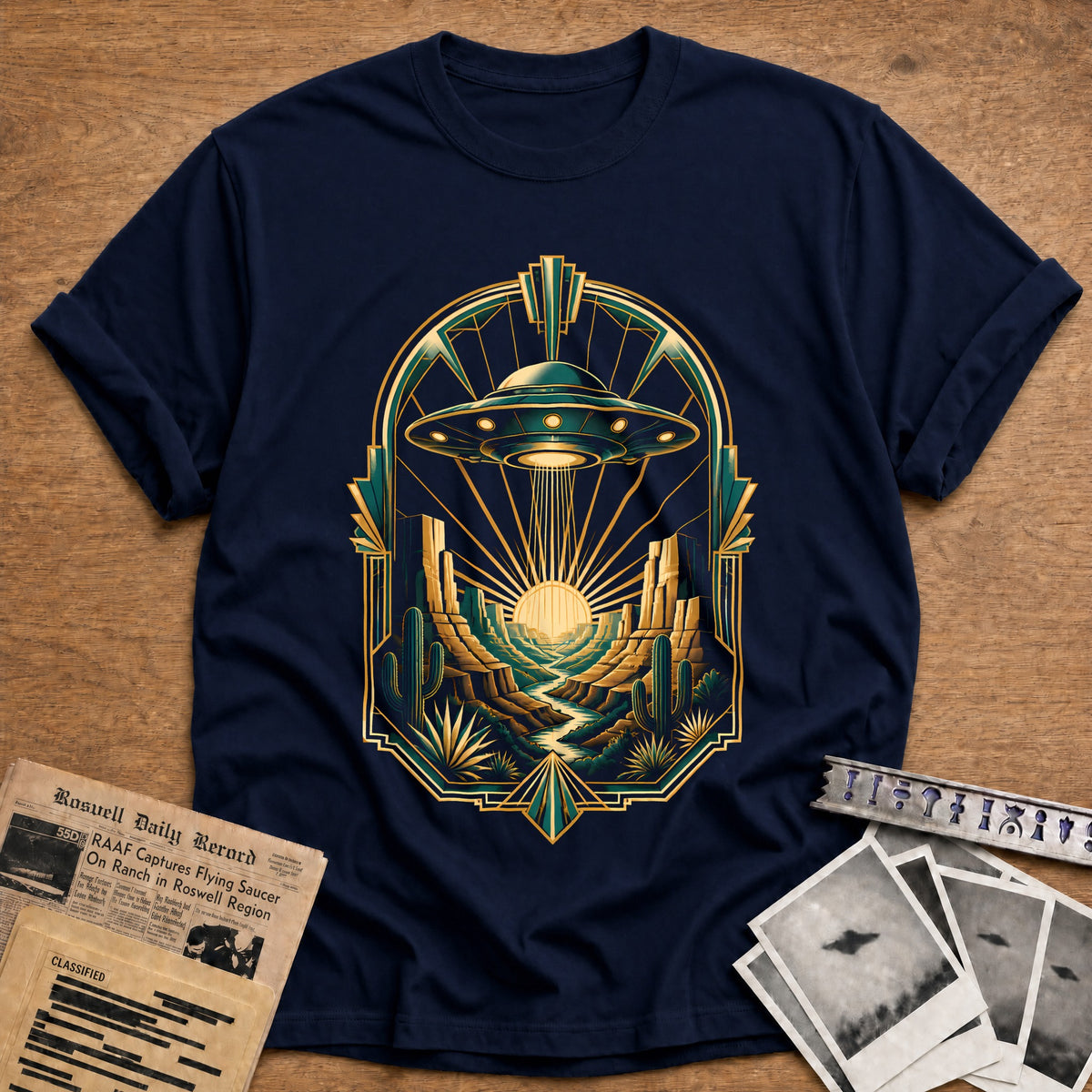Art Deco Canyon UFO 15 T-Shirt - Navy