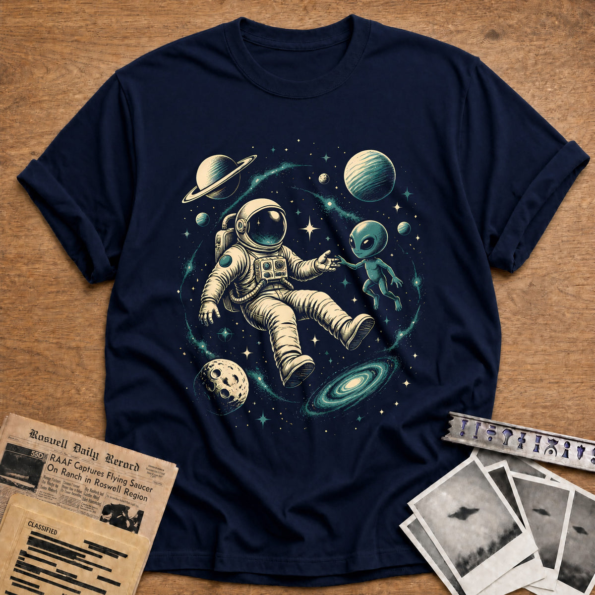 Astronaut Alien Cosmic 57 T-Shirt - Navy