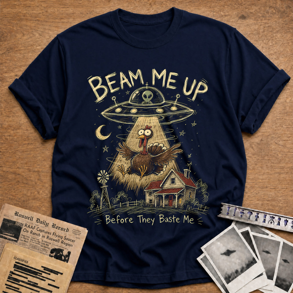 Beam Me Up Before They Baste Me 3 T-Shirt - Navy