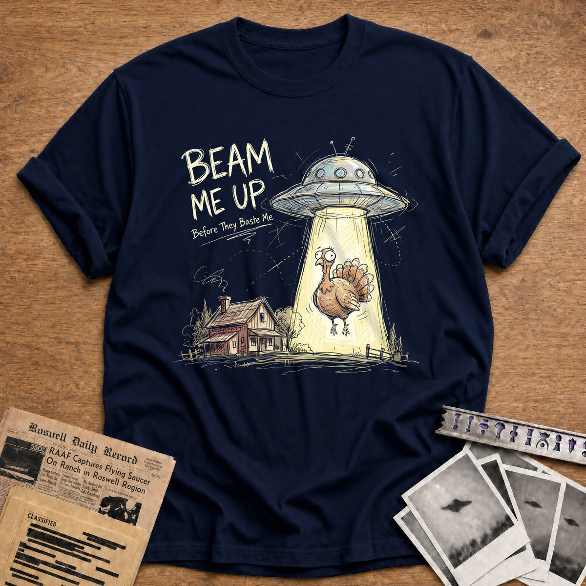 Beam Me Up Before They Baste Me 7 T-Shirt - Navy