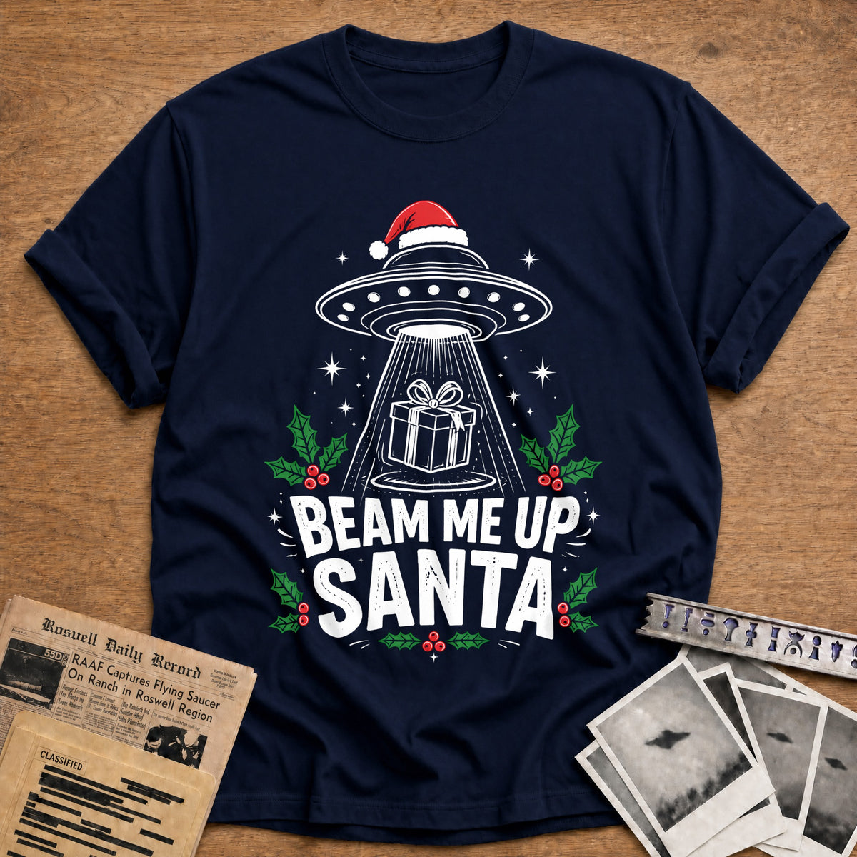 Beam Me Up Santa 82 T-Shirt - Navy