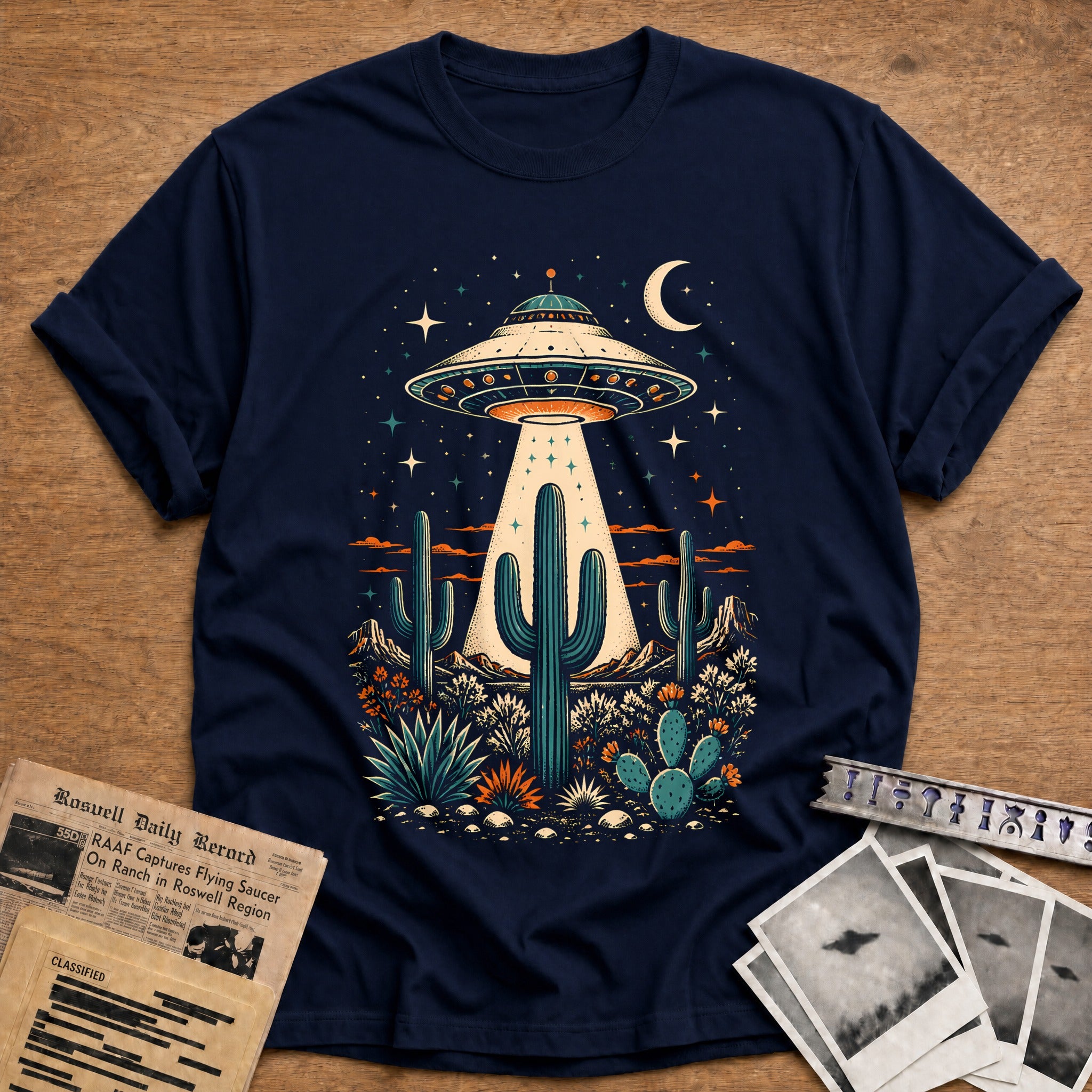 Boho UFO Cactus 45 T-Shirt - Navy