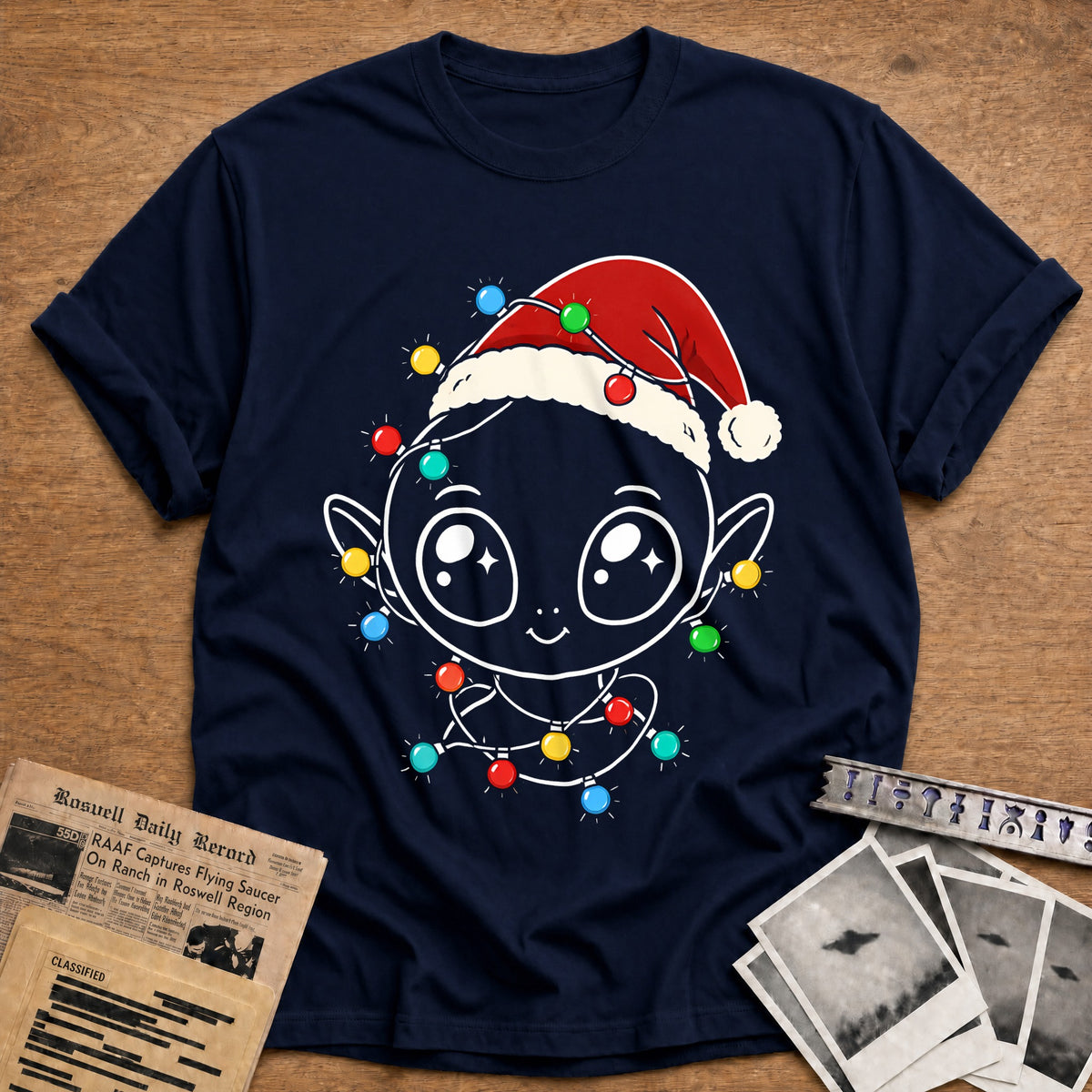 Chibi Alien Christmas Lights 42 T-Shirt - Navy