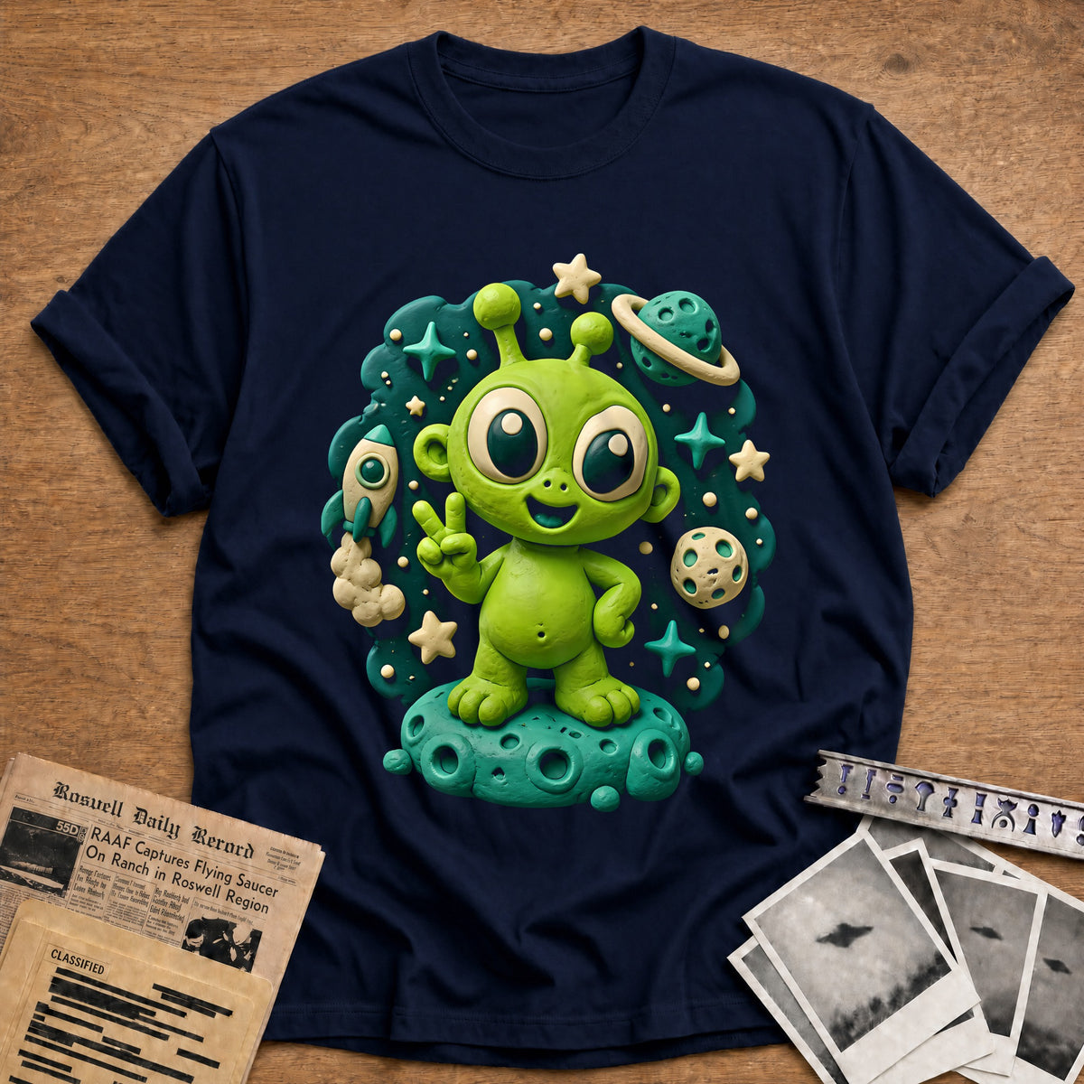 Claymation Alien 45 T-Shirt - Navy