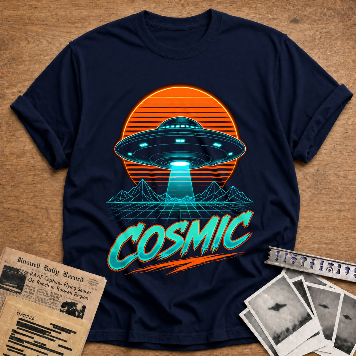 Cosmic Synthwave 69 T-Shirt - Navy
