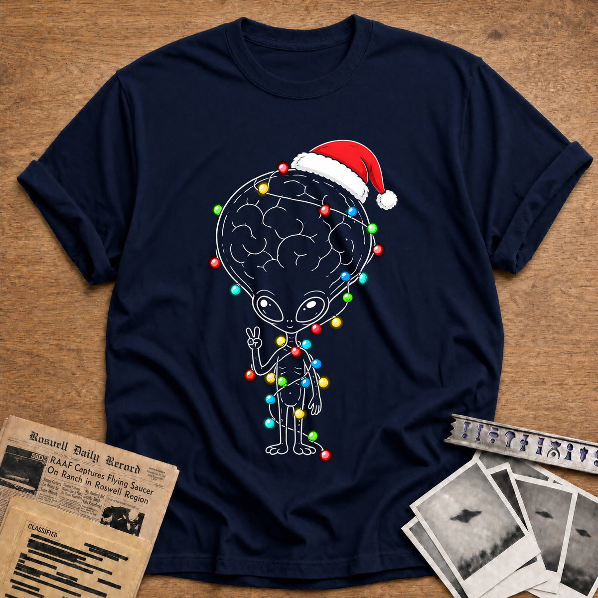 Dome Head Alien Christmas Lights 92 T-Shirt - Navy