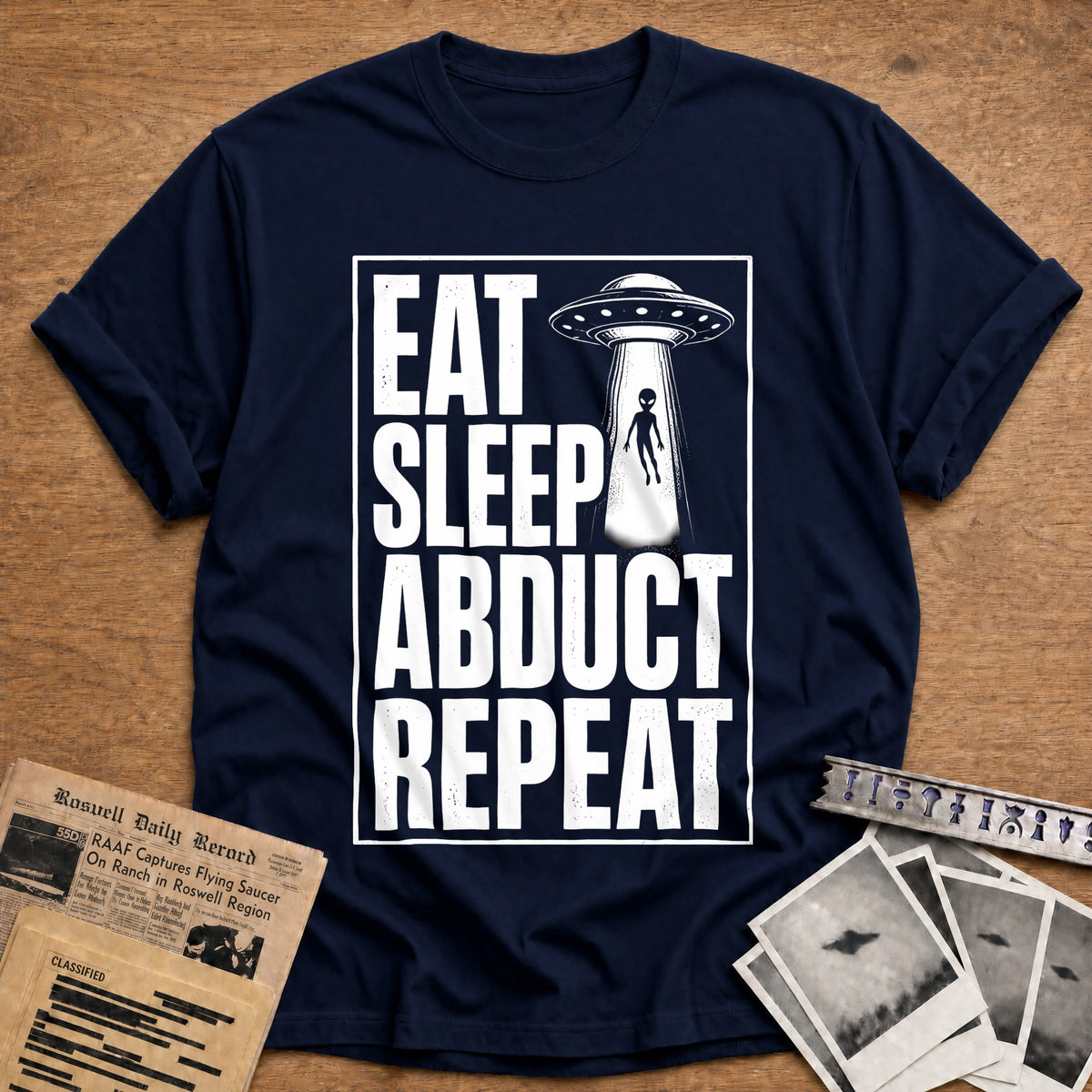 Eat Sleep Abduct Repeat 73 T-Shirt - Navy
