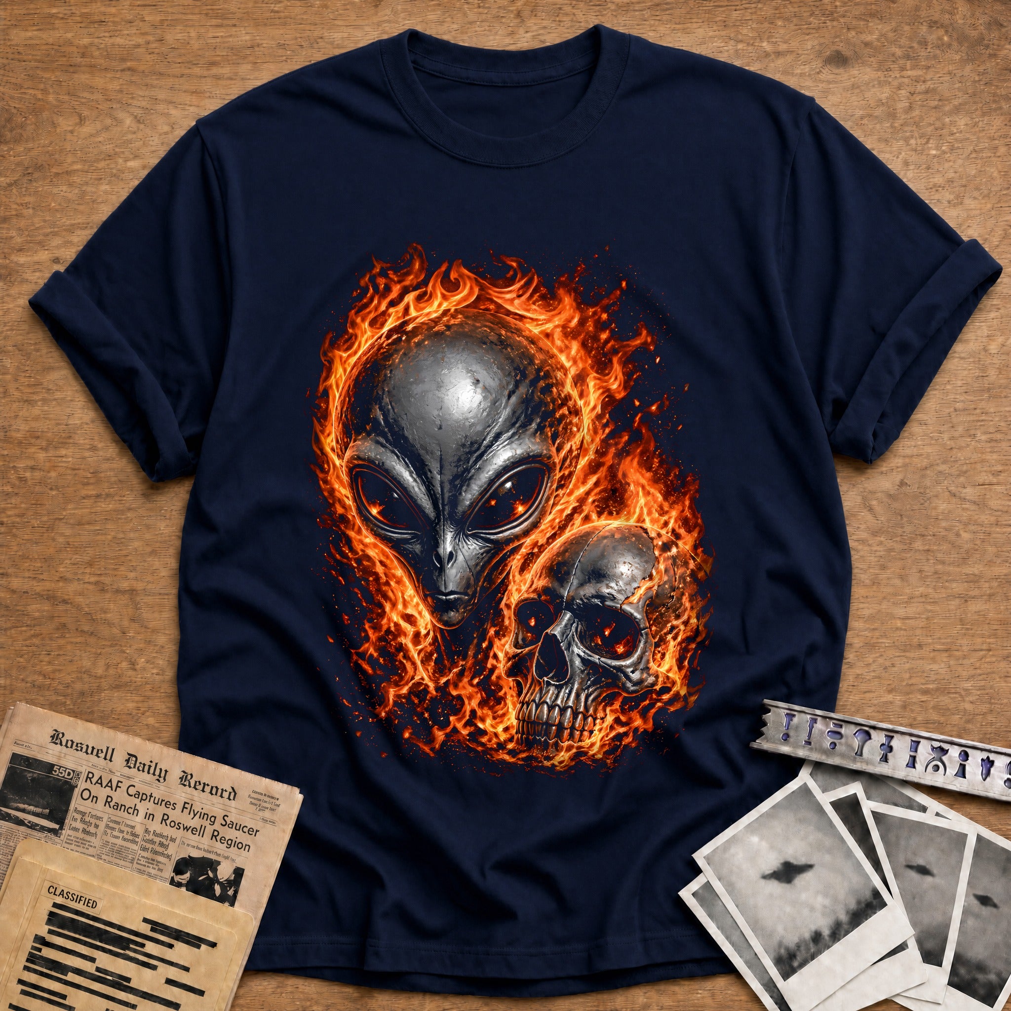 Flaming Alien Skull 81 - Navy