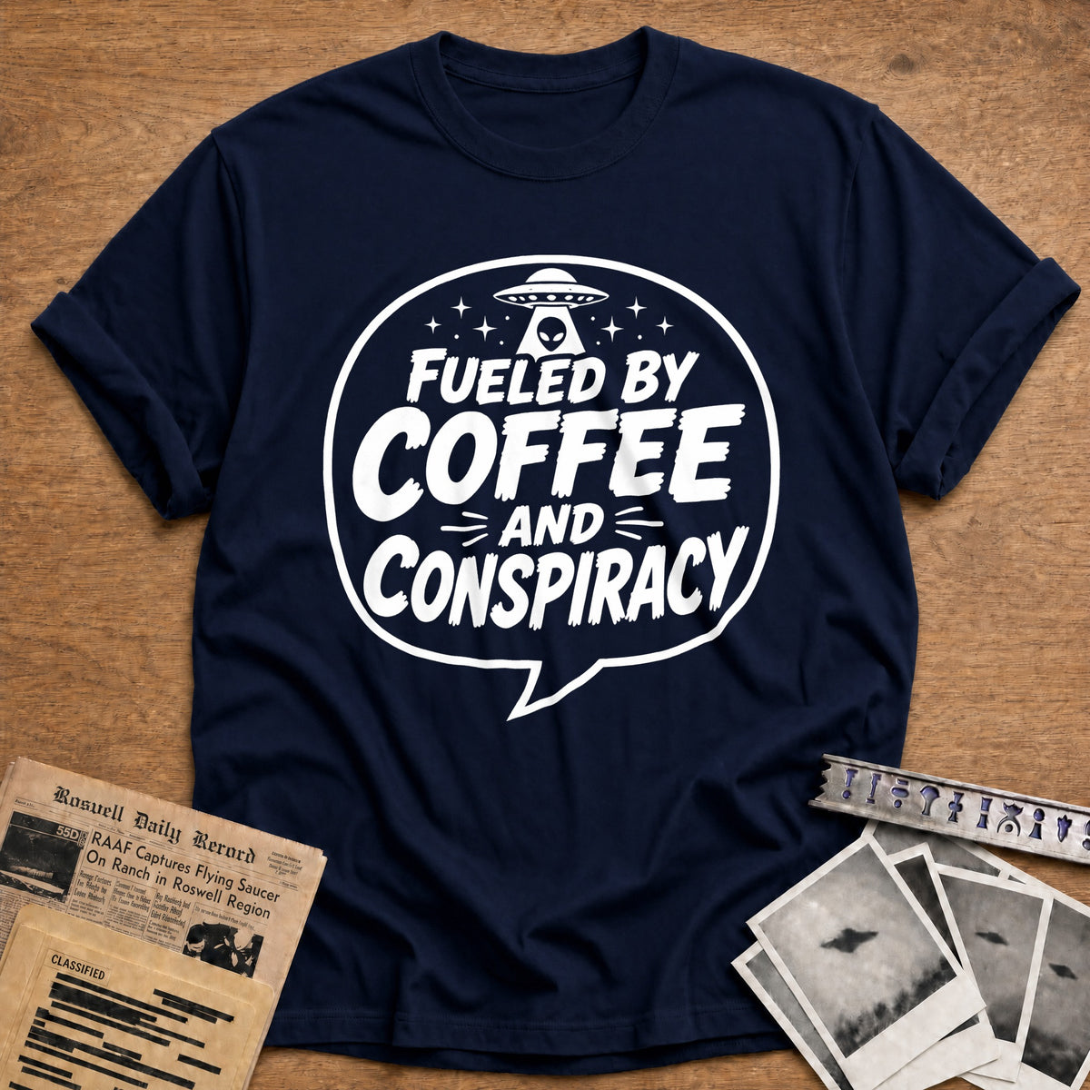 Fueled By Coffee And Conspiracy 10 T-Shirt - Navy
