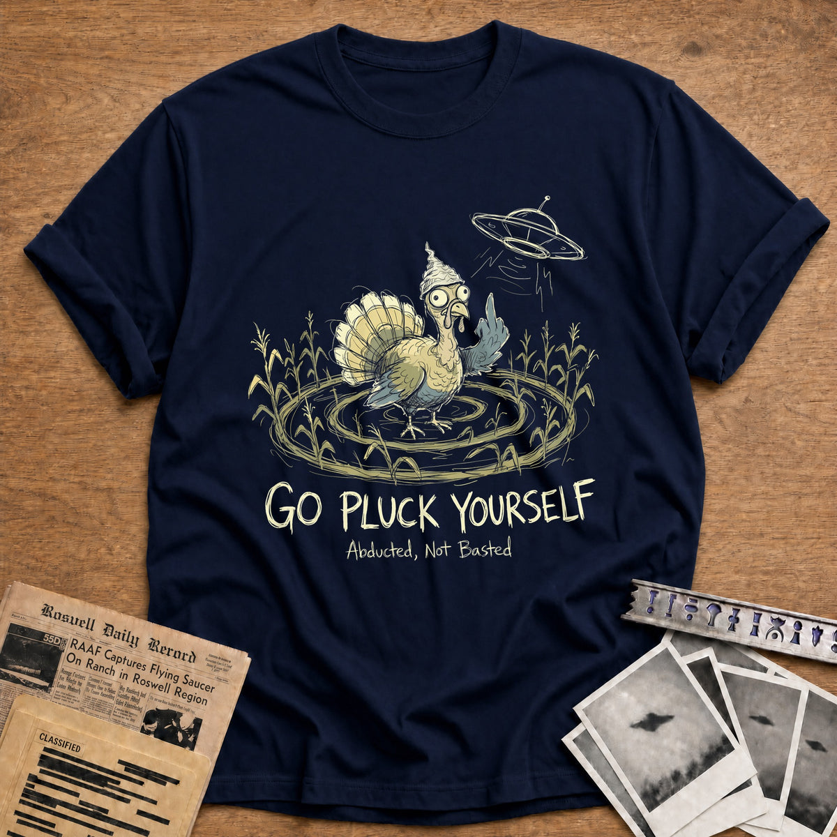 Go Pluck Yourself Abducted Not Basted 1 T-Shirt - Navy