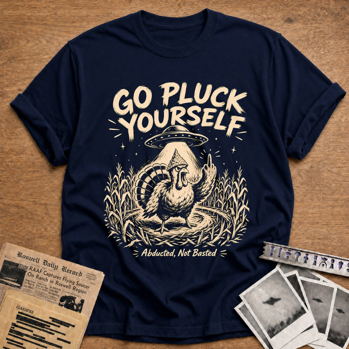 Go Pluck Yourself Abducted Not Basted 4 T-Shirt - Navy