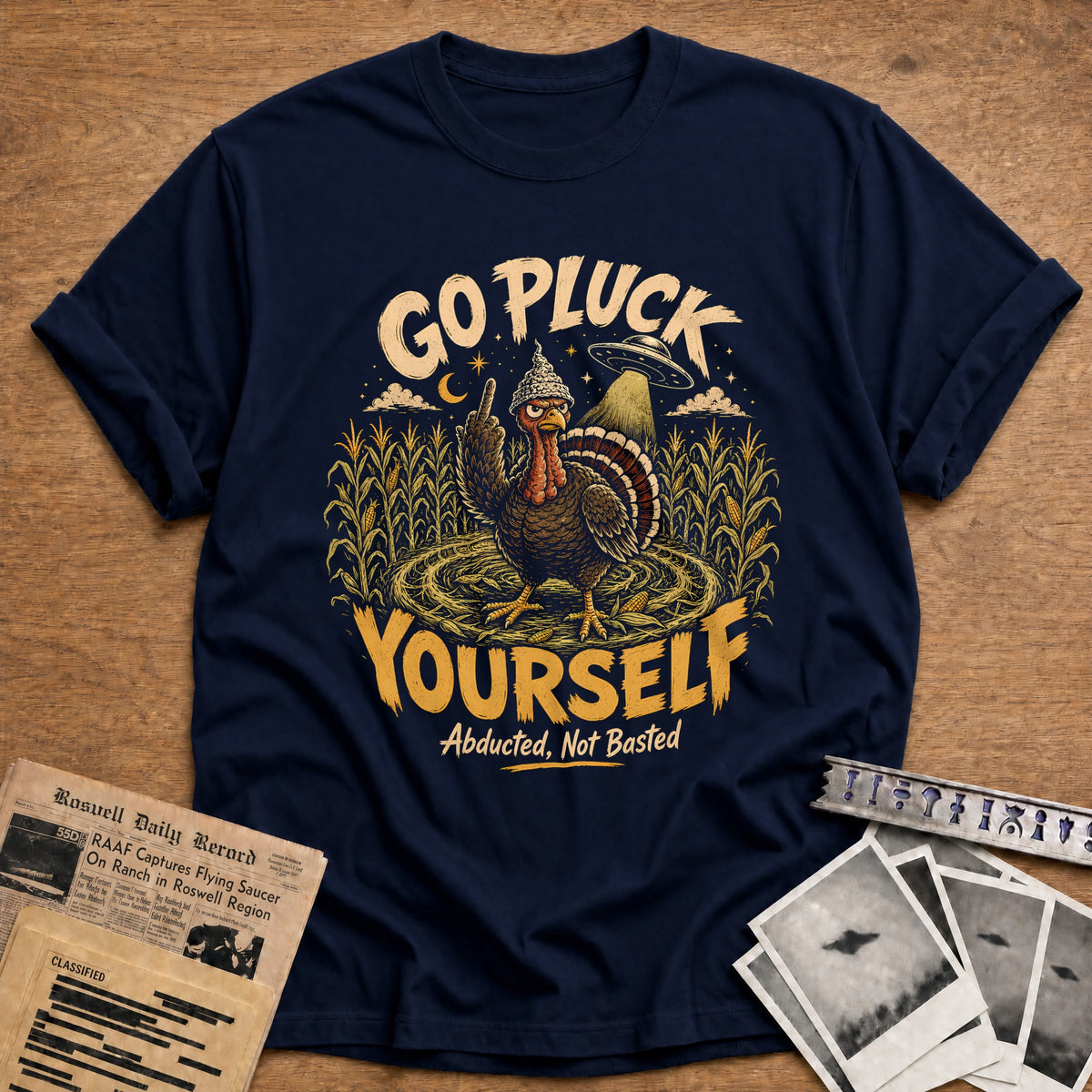 Go Pluck Yourself Abducted Not Basted 5 T-Shirt - Navy