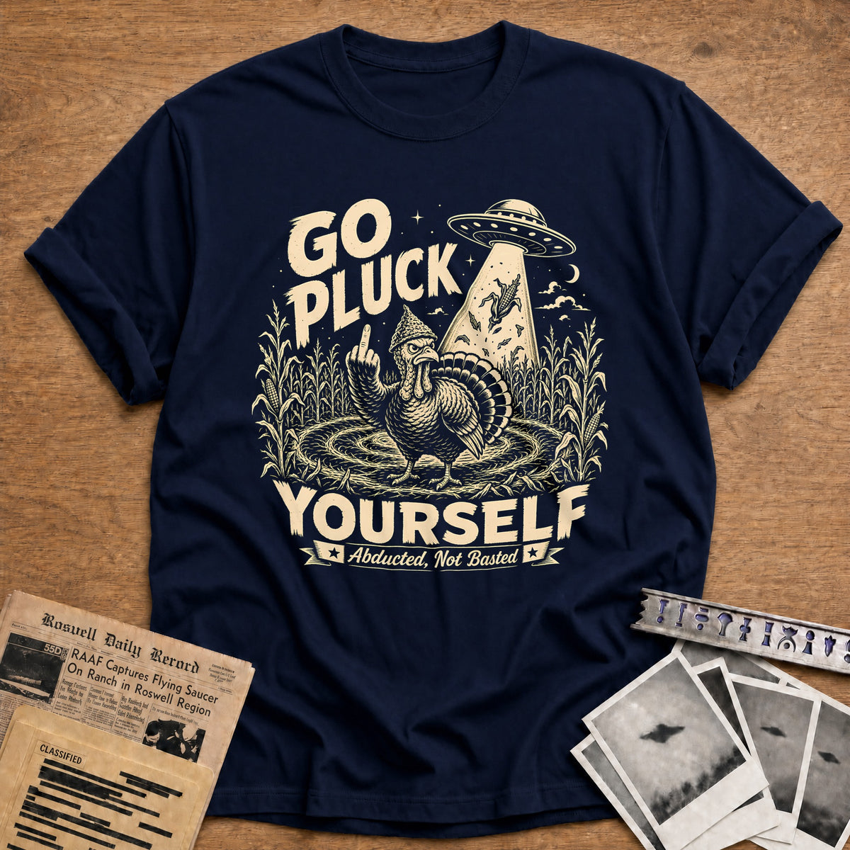 Go Pluck Yourself Abducted Not Basted 6 T-Shirt - Navy