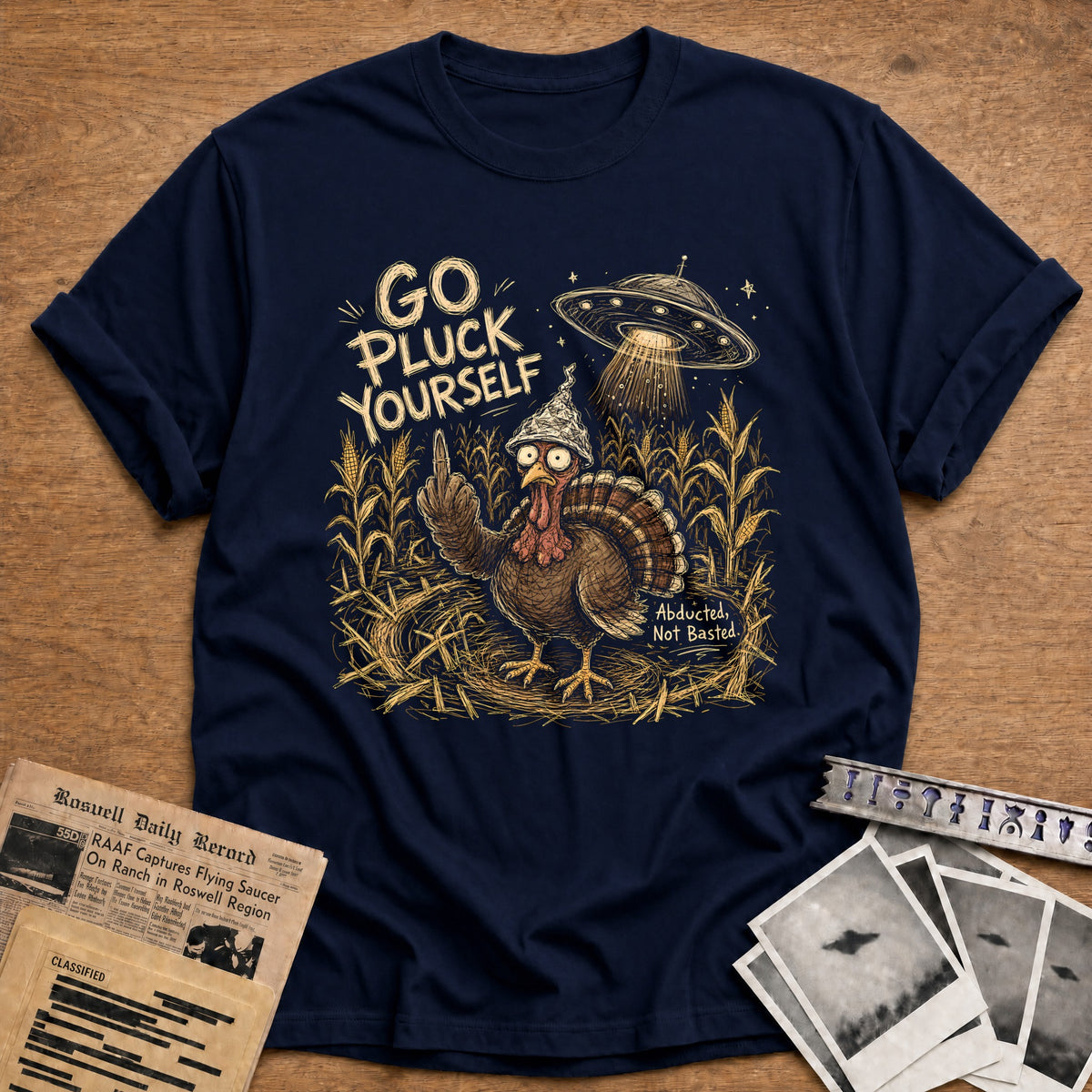 Go Pluck Yourself Abducted Not Basted 7 T-Shirt - Navy