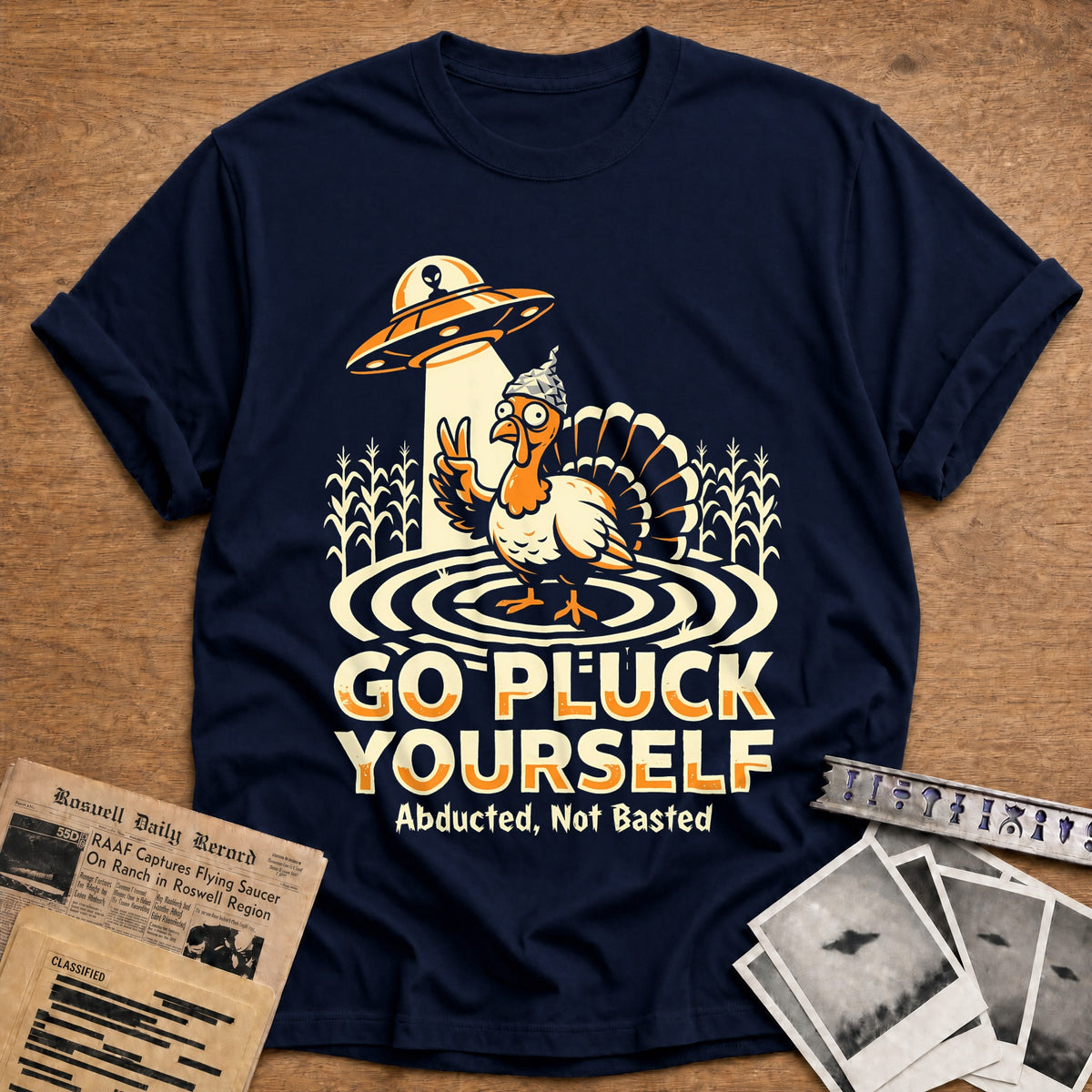 Go Pluck Yourself Abducted Not Basted 9 T-Shirt - Navy