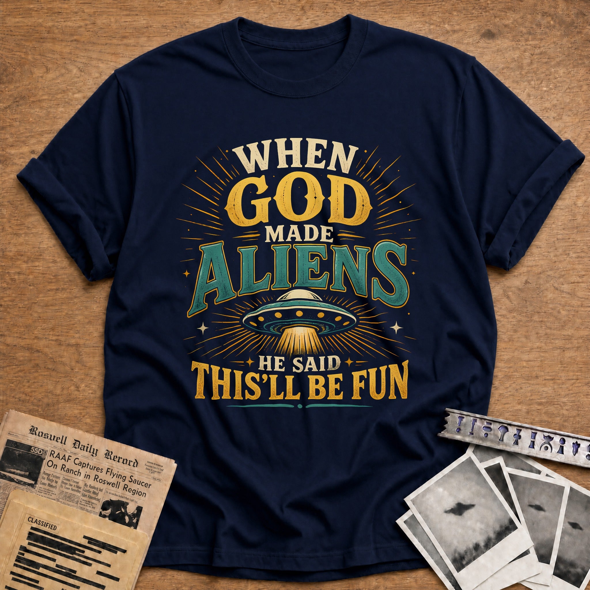 God Made Aliens Fun 54 T-Shirt - Navy