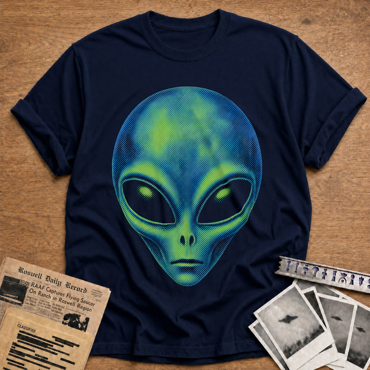 Halftone Alien 69 T-Shirt - Navy