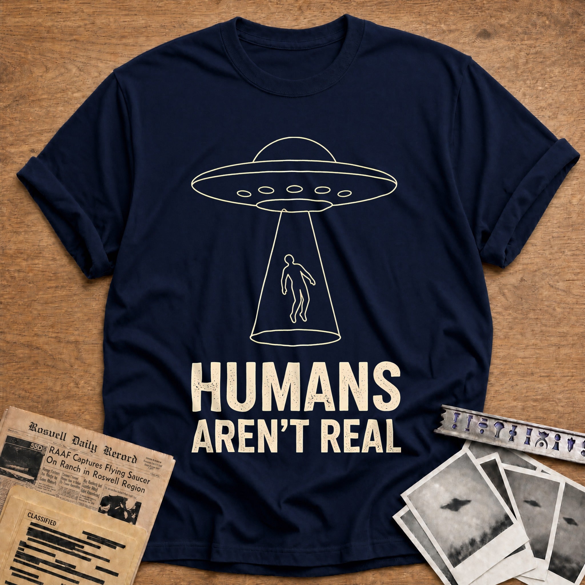 Humans Arent Real 14 T-Shirt - Navy