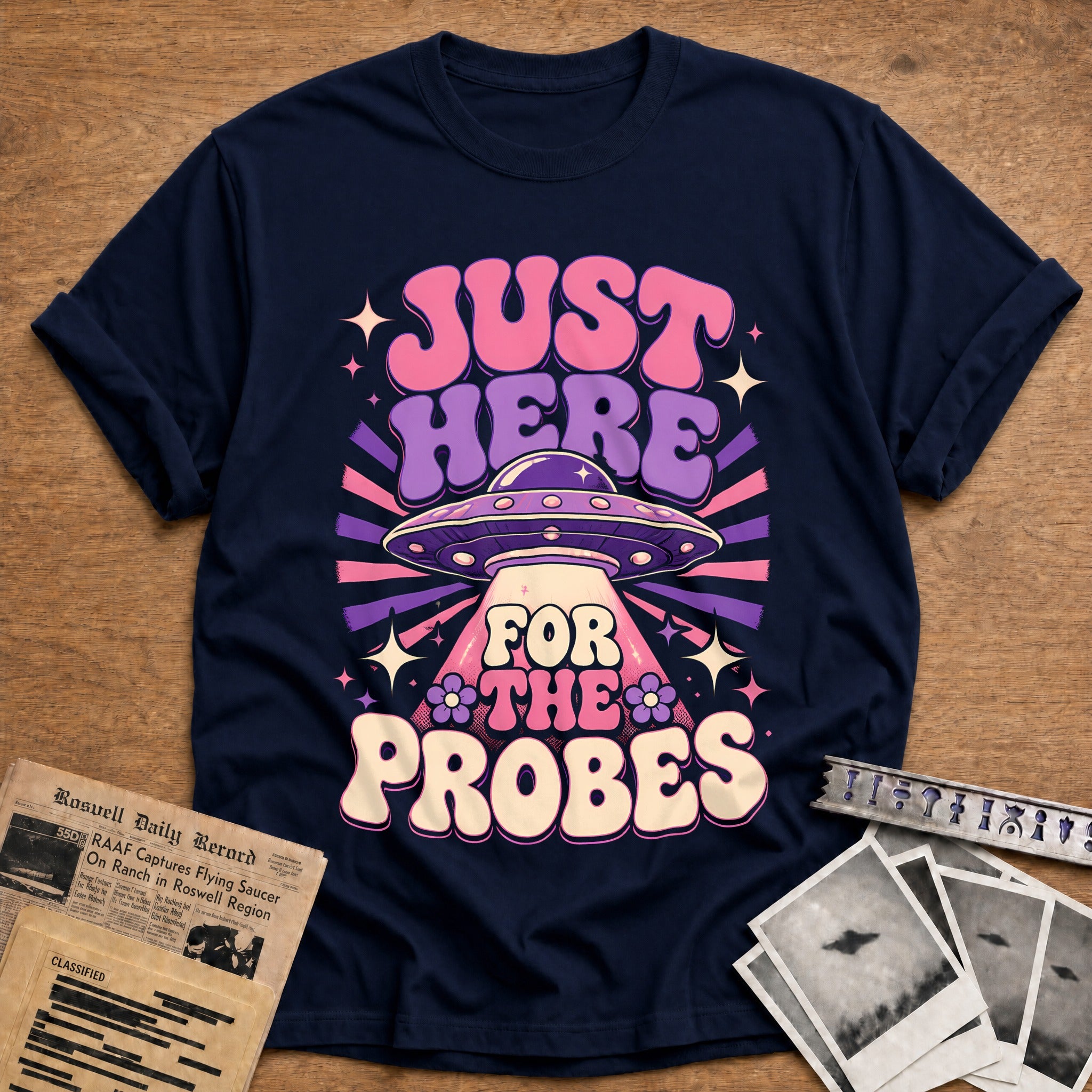 Just Here For The Probes Pink 50 T-Shirt - Navy