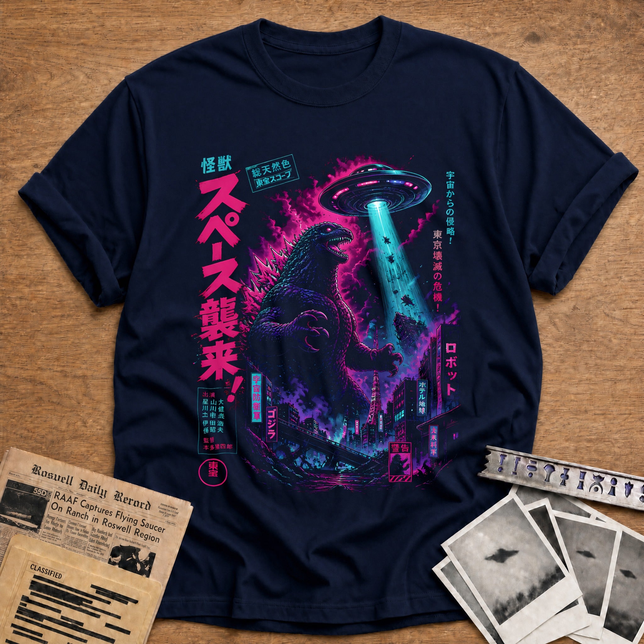 Kaiju Ufo Neon Magenta 29 T-Shirt - Navy