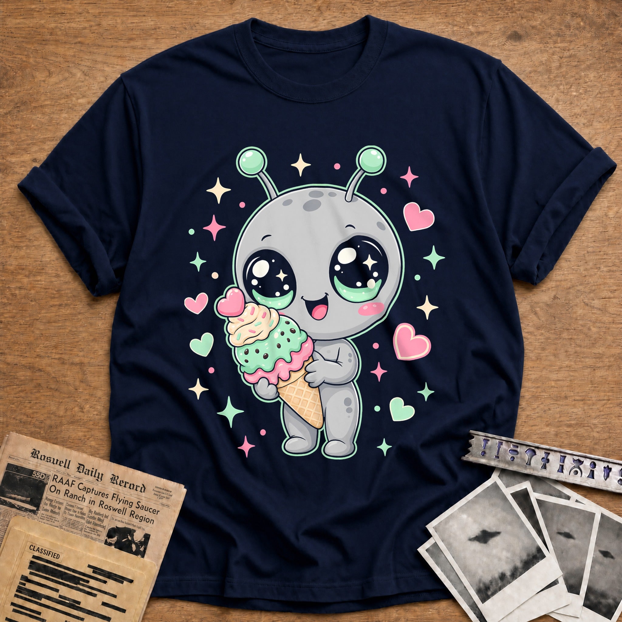 Kawaii Alien Ice Cream 63 T-Shirt - Navy