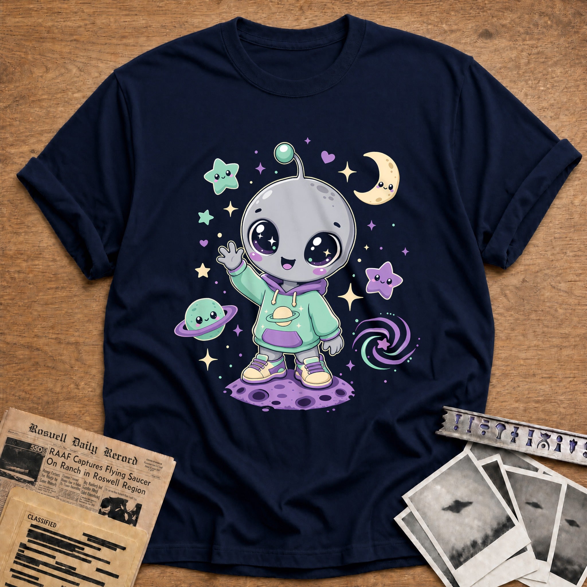 Kawaii Grey Alien 55 T-Shirt - Navy