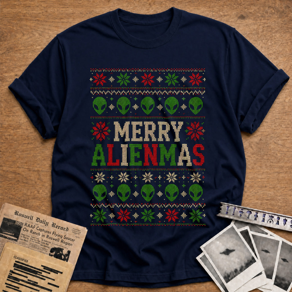Merry Alienmas 93 T-Shirt - Navy