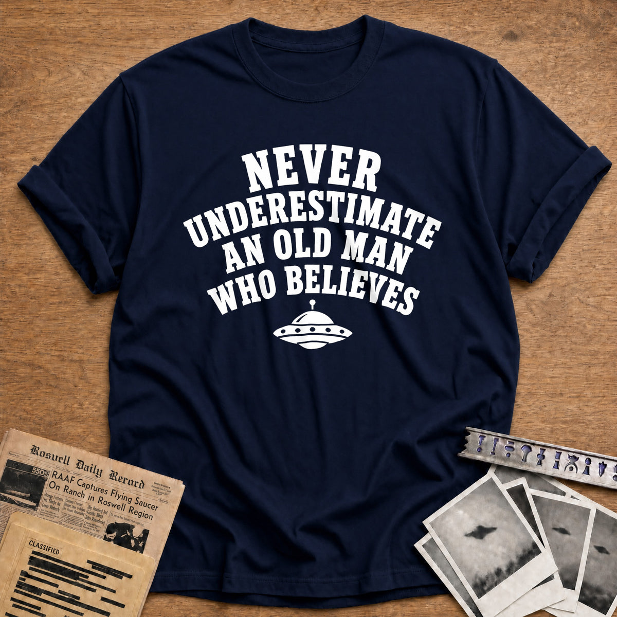 Never Underestimate An Old Man Who Believes 66 T-Shirt - Navy